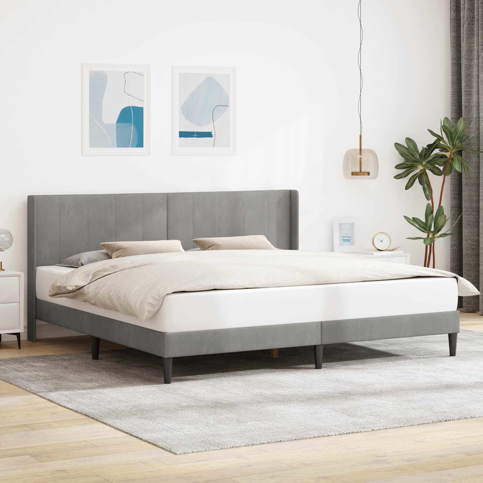 Sängram med huvudgavel Ljusgrå 200 x 200 cm Sammet