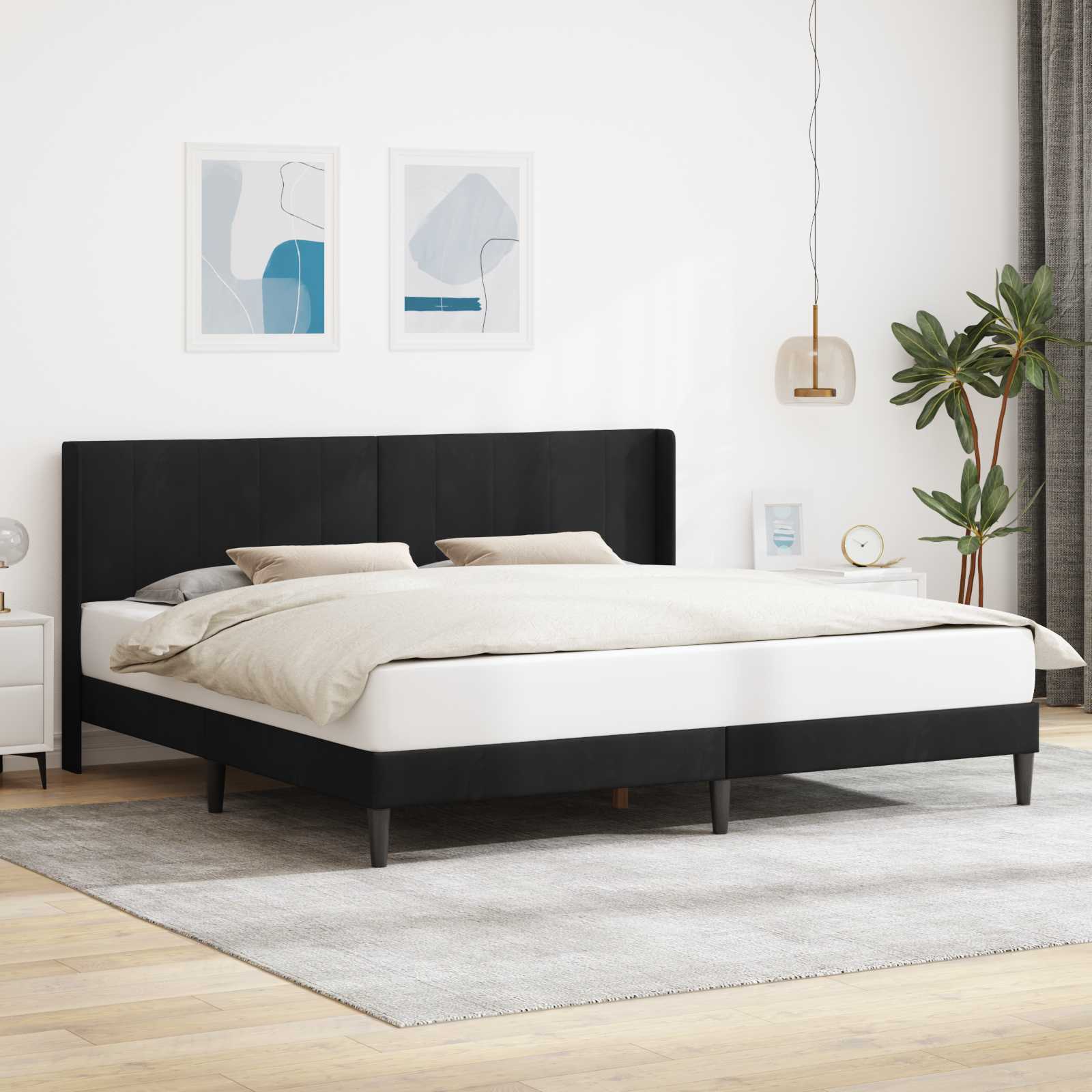 Sängram med huvudgavel Svart 200 x 200 cm Sammet
