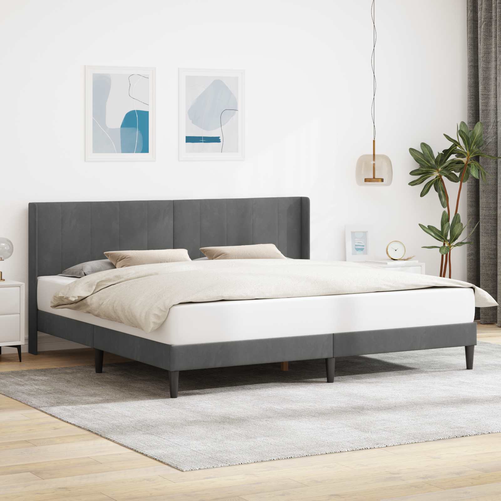 Sängram med huvudgavel Mörkgrå 183 x 213 cm Sammet