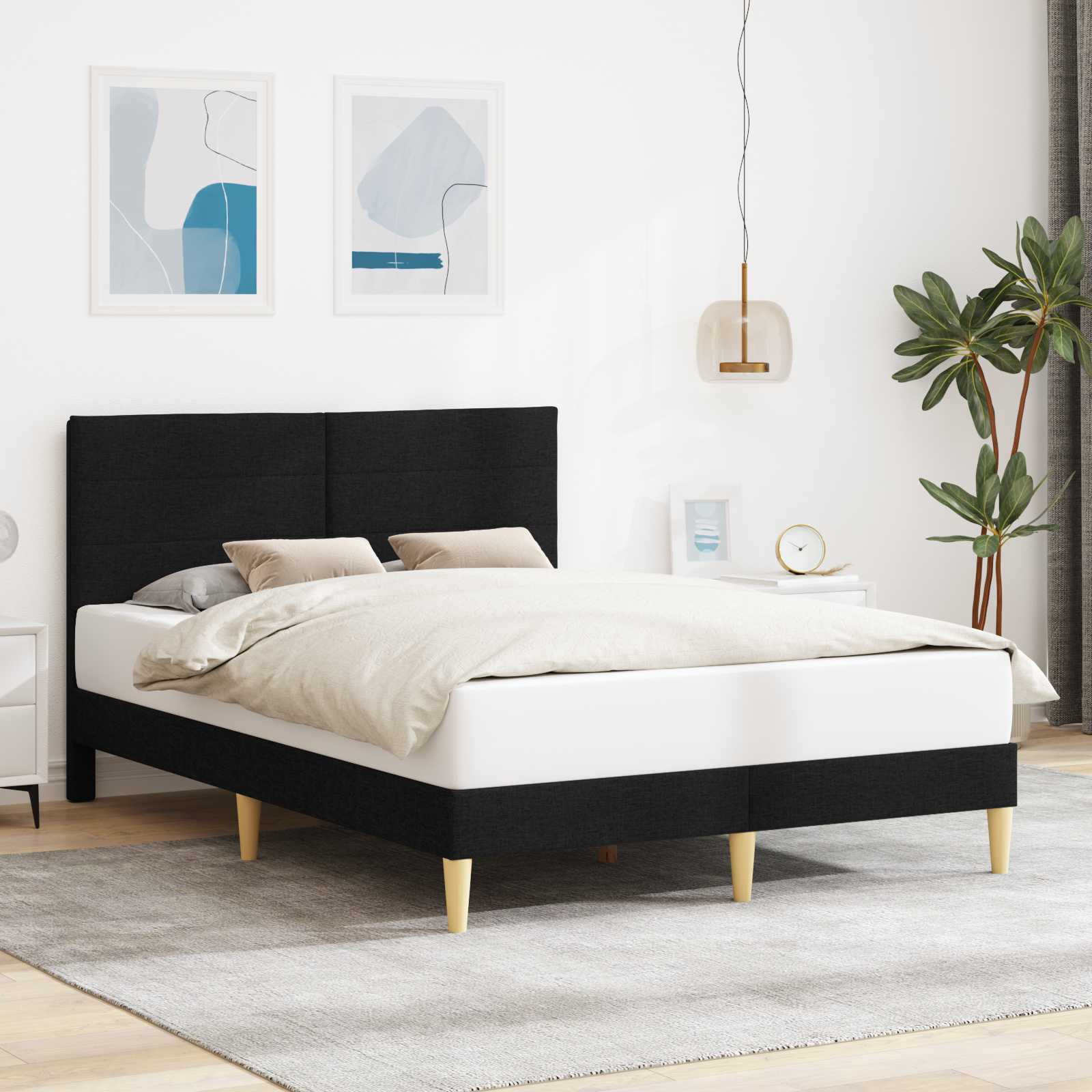 Sängram med huvudgavel Svart 120 x 190 cm Tyg