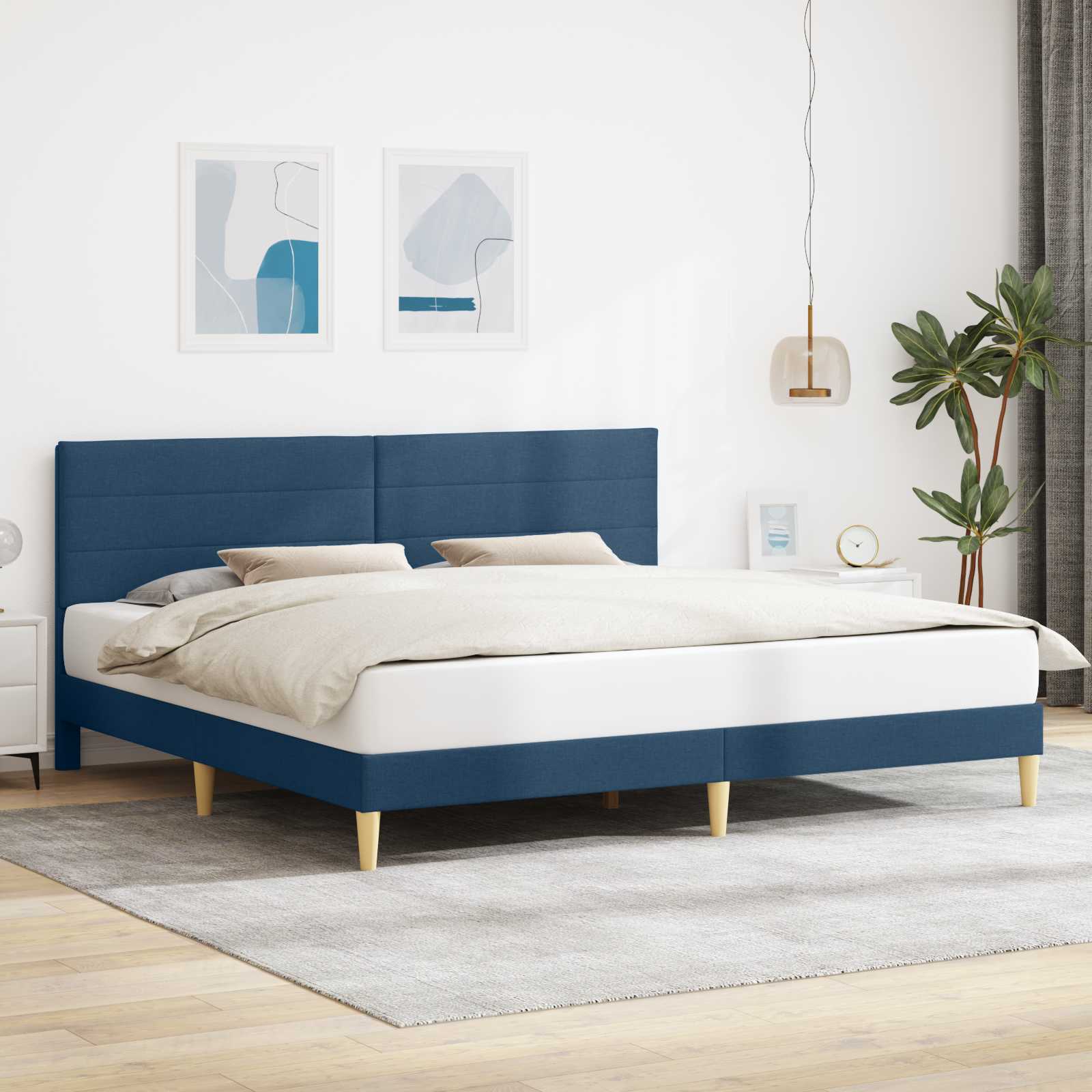 Sängram med huvudgavel Blå 200 x 200 cm Tyg