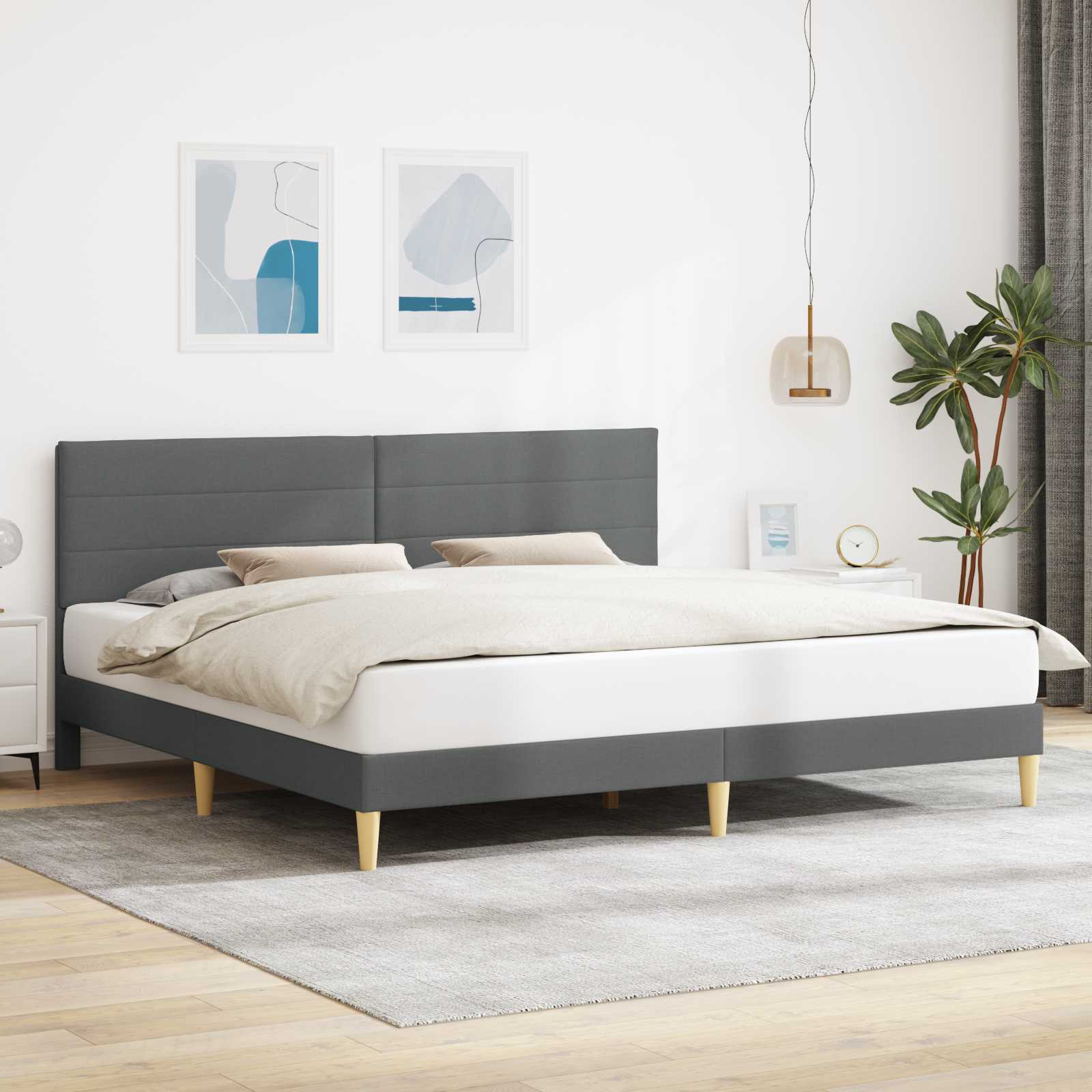 Sängram med huvudgavel Mörkgrå 183 x 213 cm Tyg