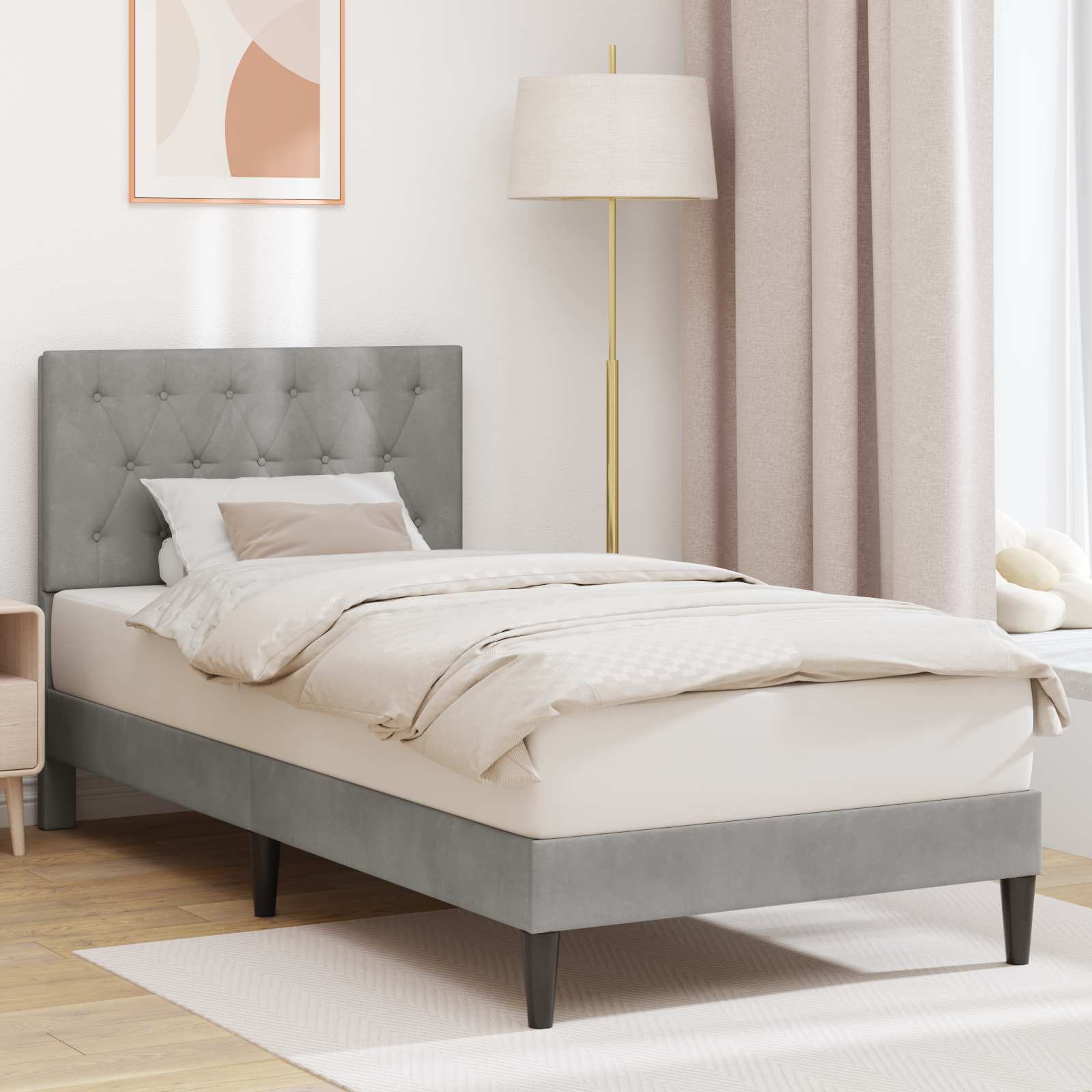 Sängram med huvudgavel Ljusgrå 80 x 200 cm Sammet