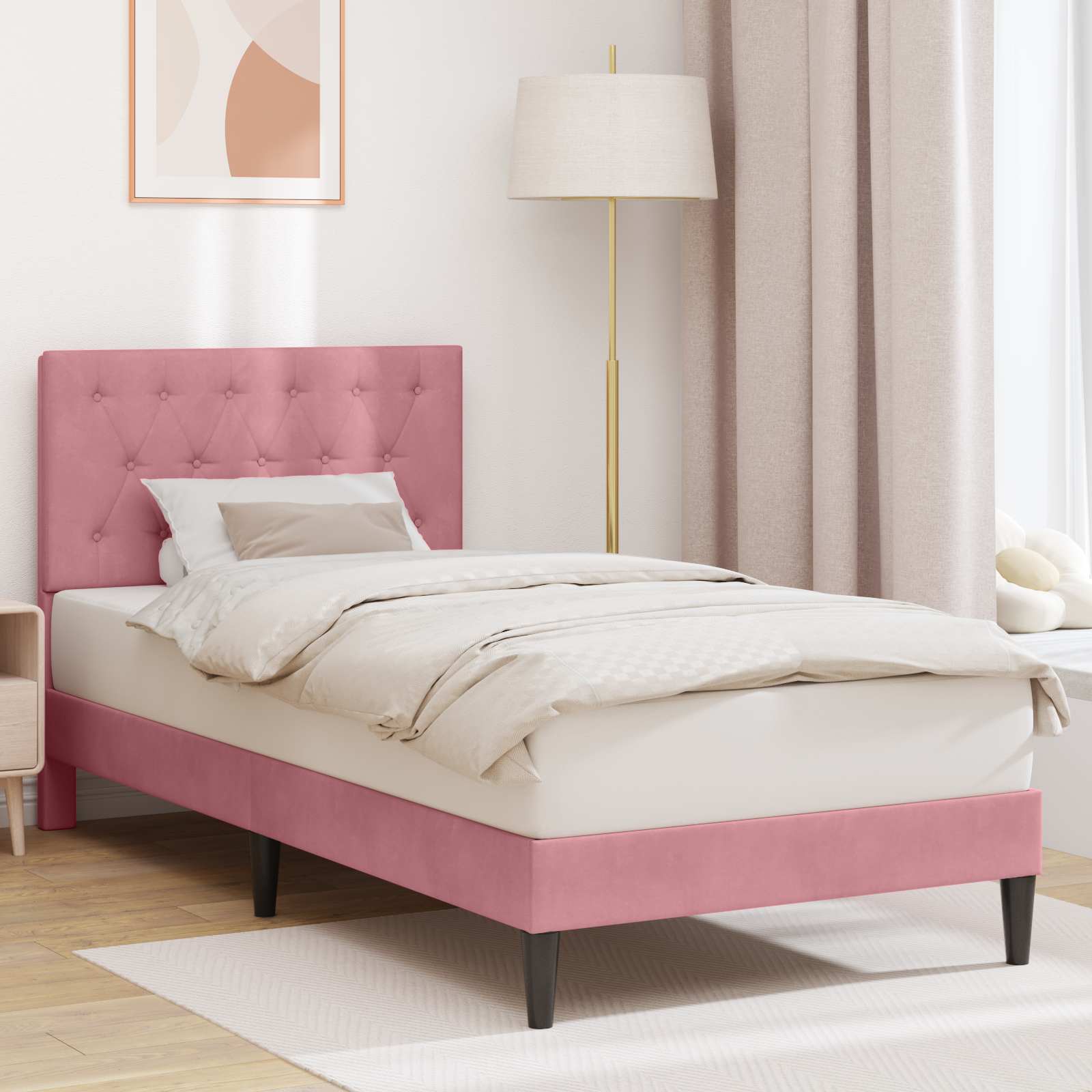 Sängram med huvudgavel Rosa 100 x 200 cm Sammet