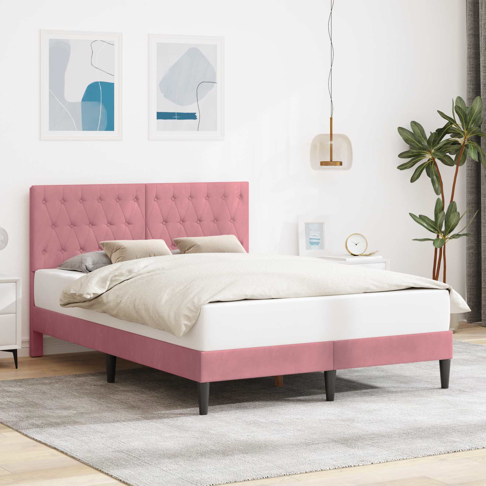 Sängram med huvudgavel Rosa 120 x 190 cm Sammet