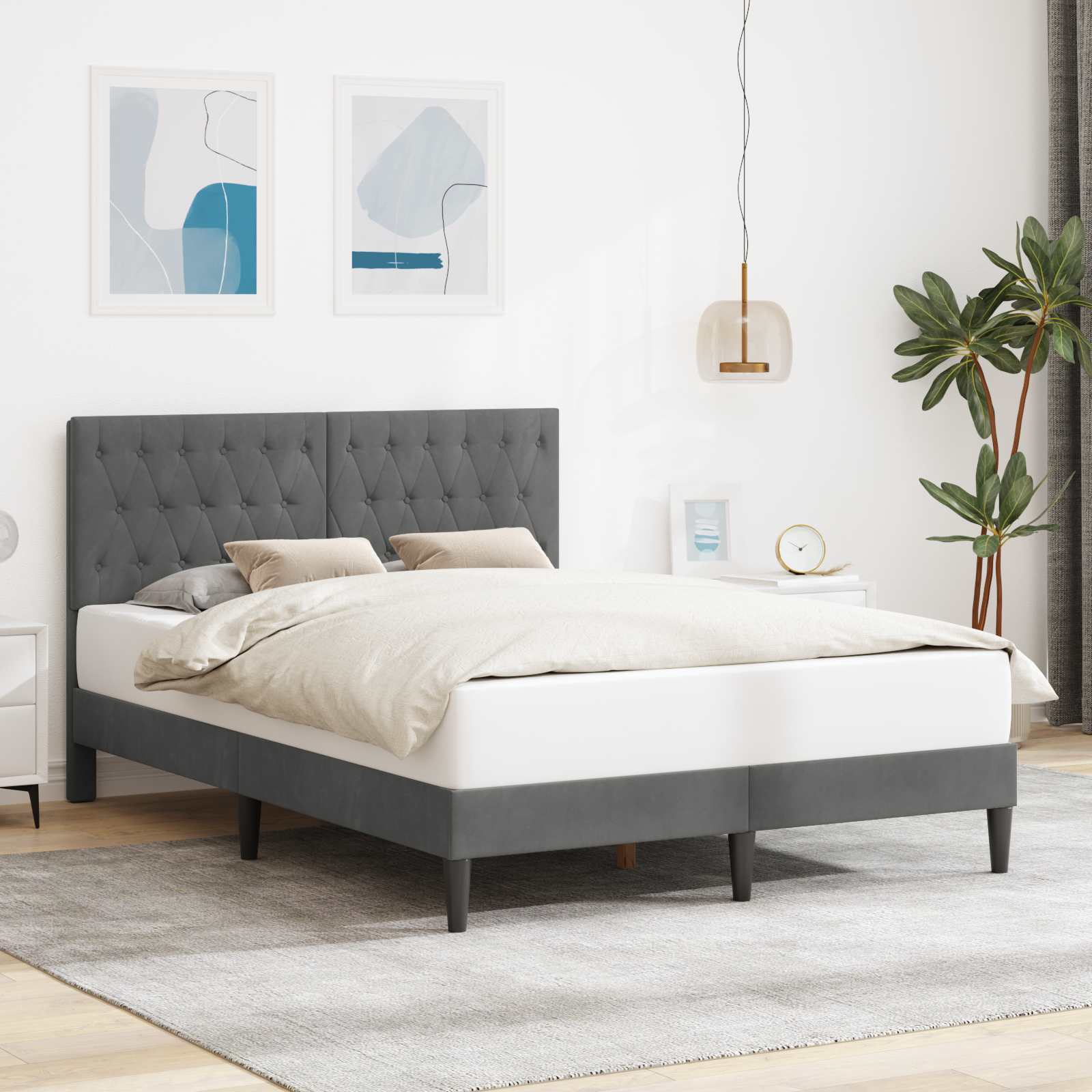 Sängram med huvudgavel Mörkgrå 160 x 200 cm Sammet