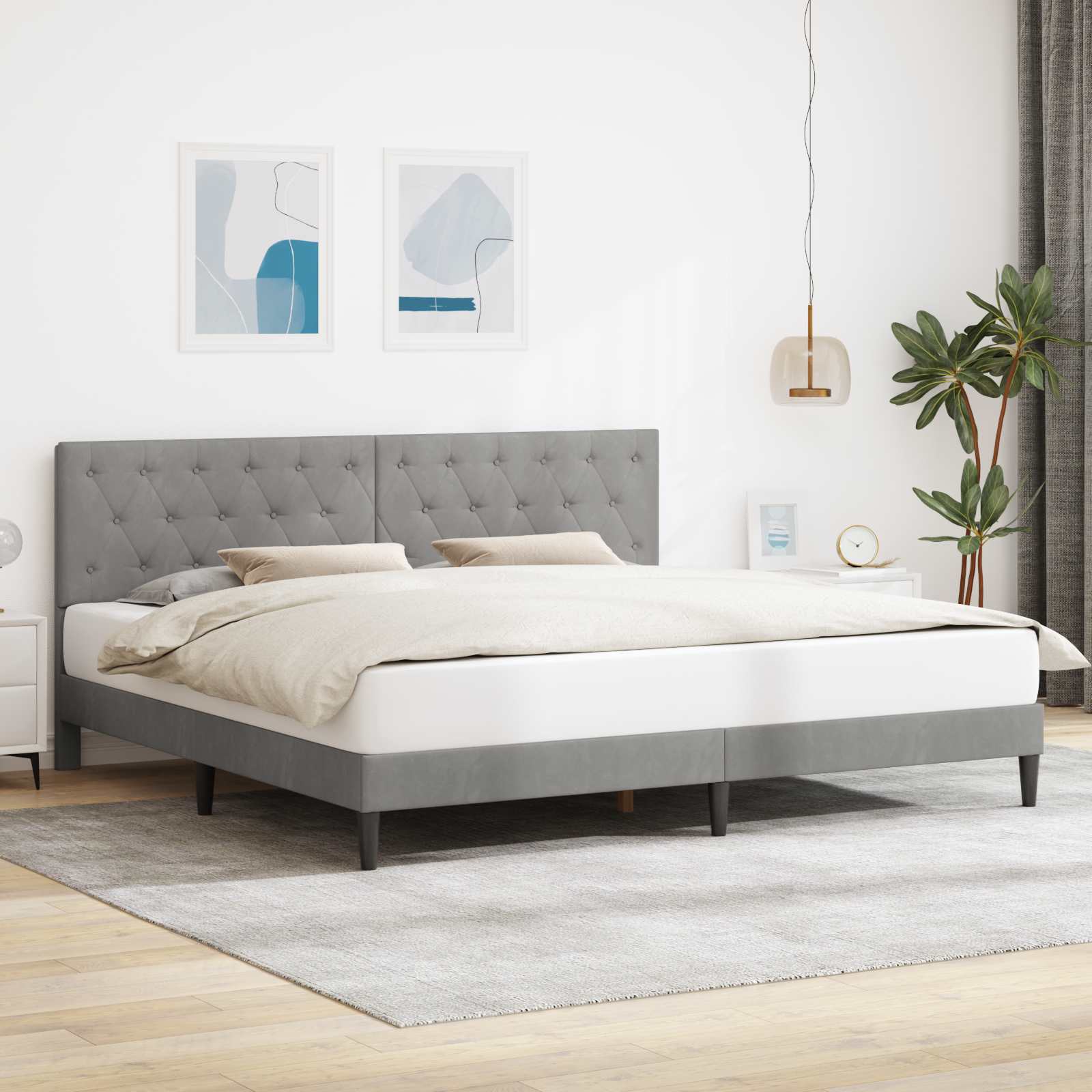 Sängram med huvudgavel Ljusgrå 180 x 200 cm Sammet