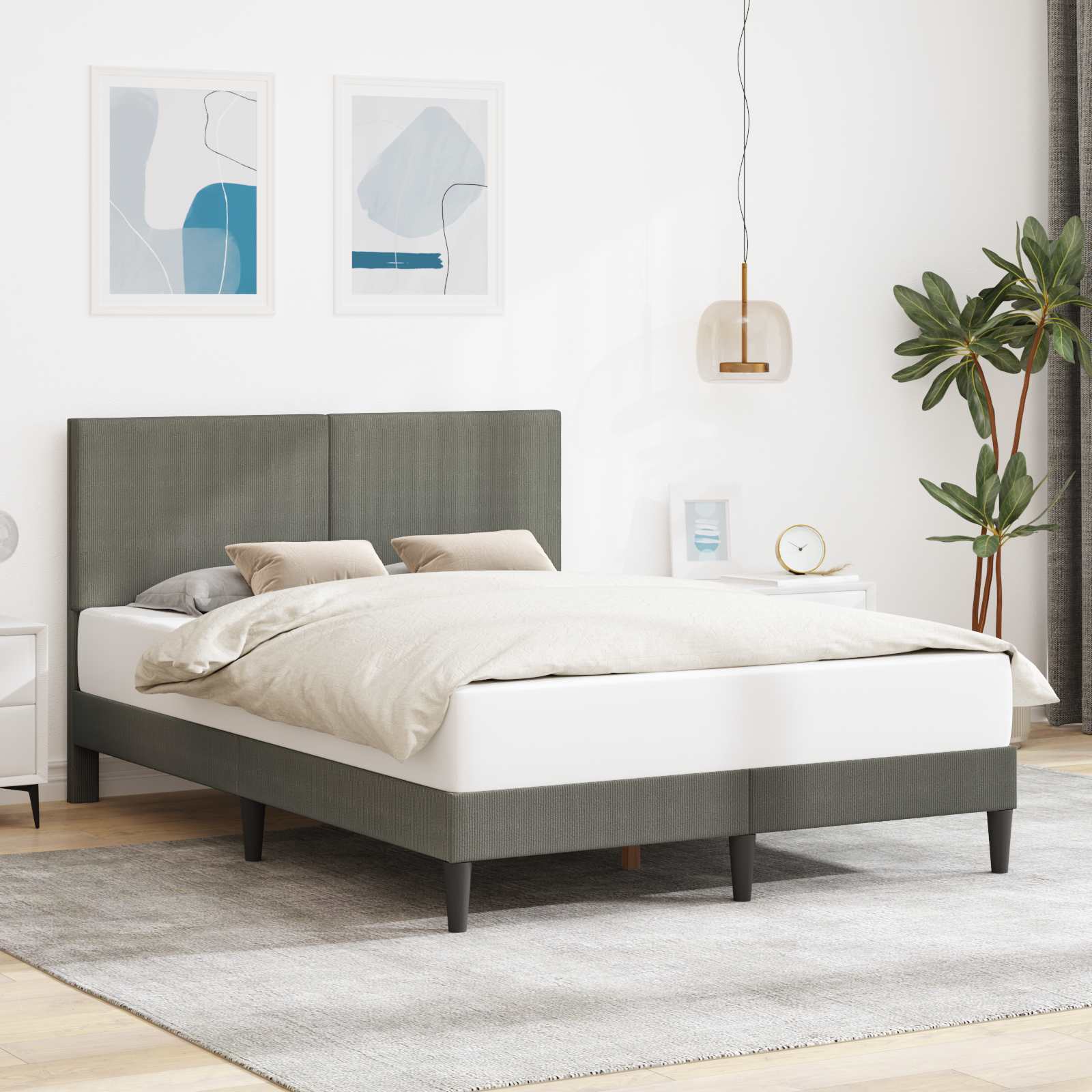Sängram med huvudgavel Ljusgrå 160 x 200 cm Kordread tyg