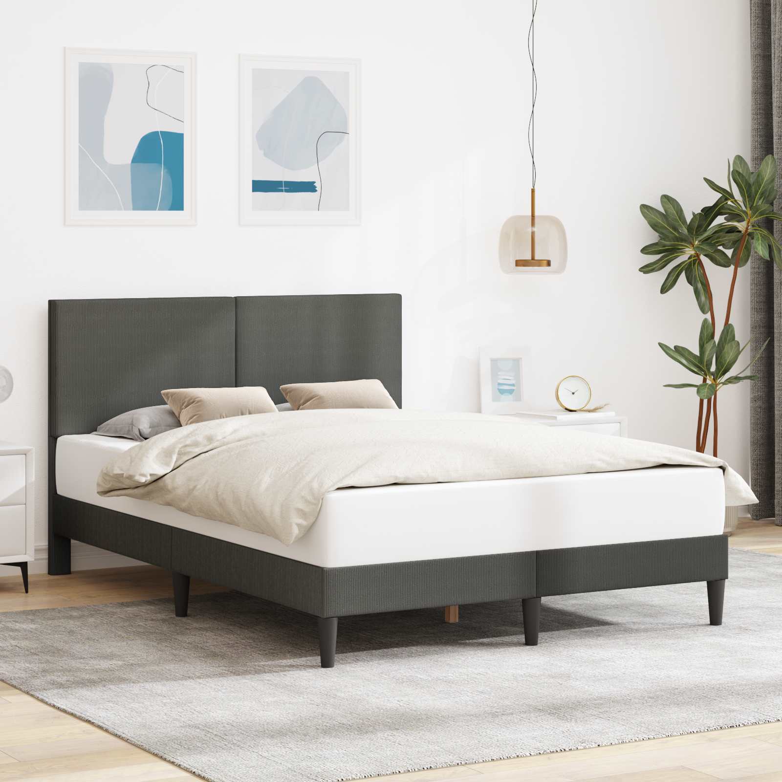 Sängram med huvudgavel Mörkgrå 160 x 200 cm Kordread tyg