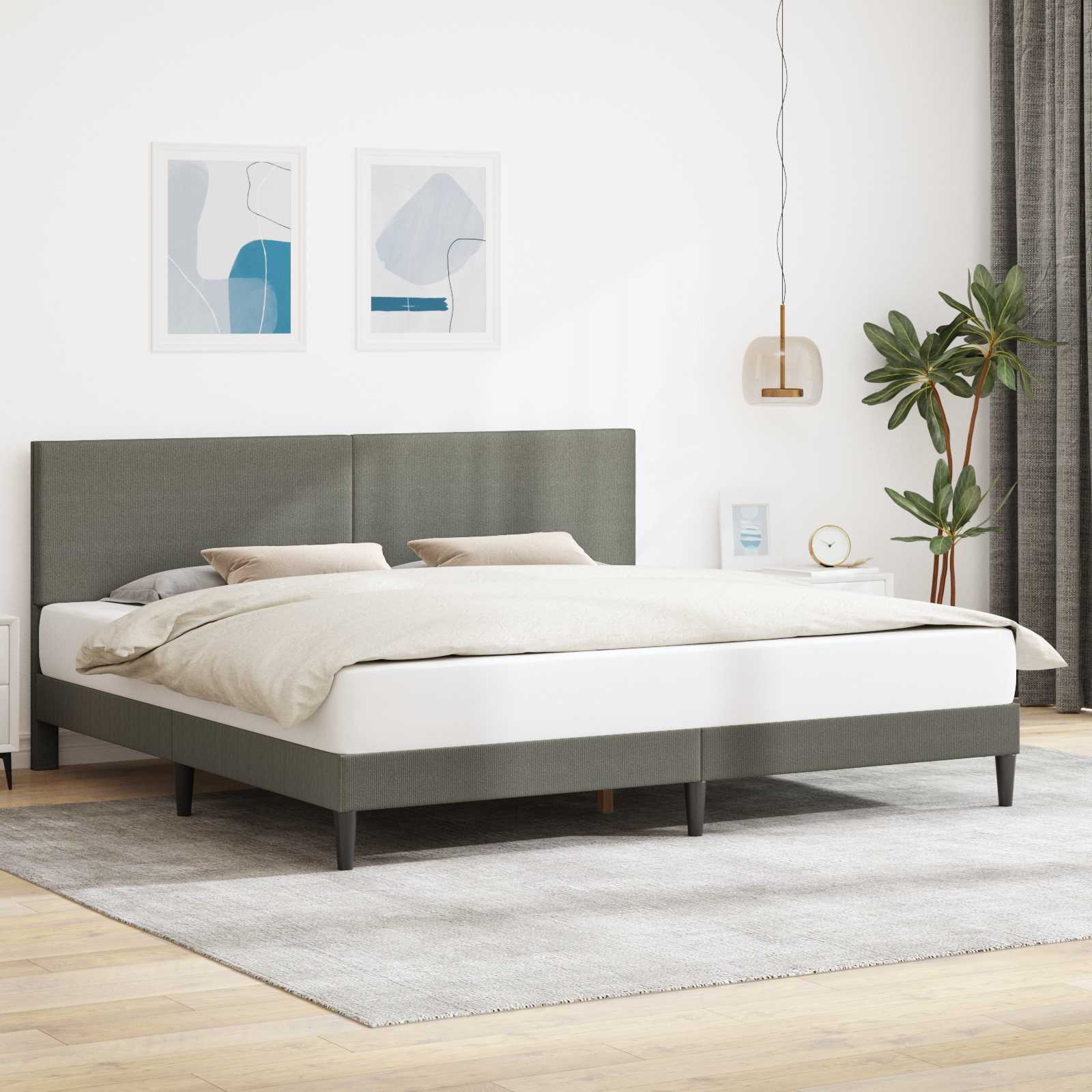 Sängram med huvudgavel Ljusgrå 180 x 200 cm Kordread tyg