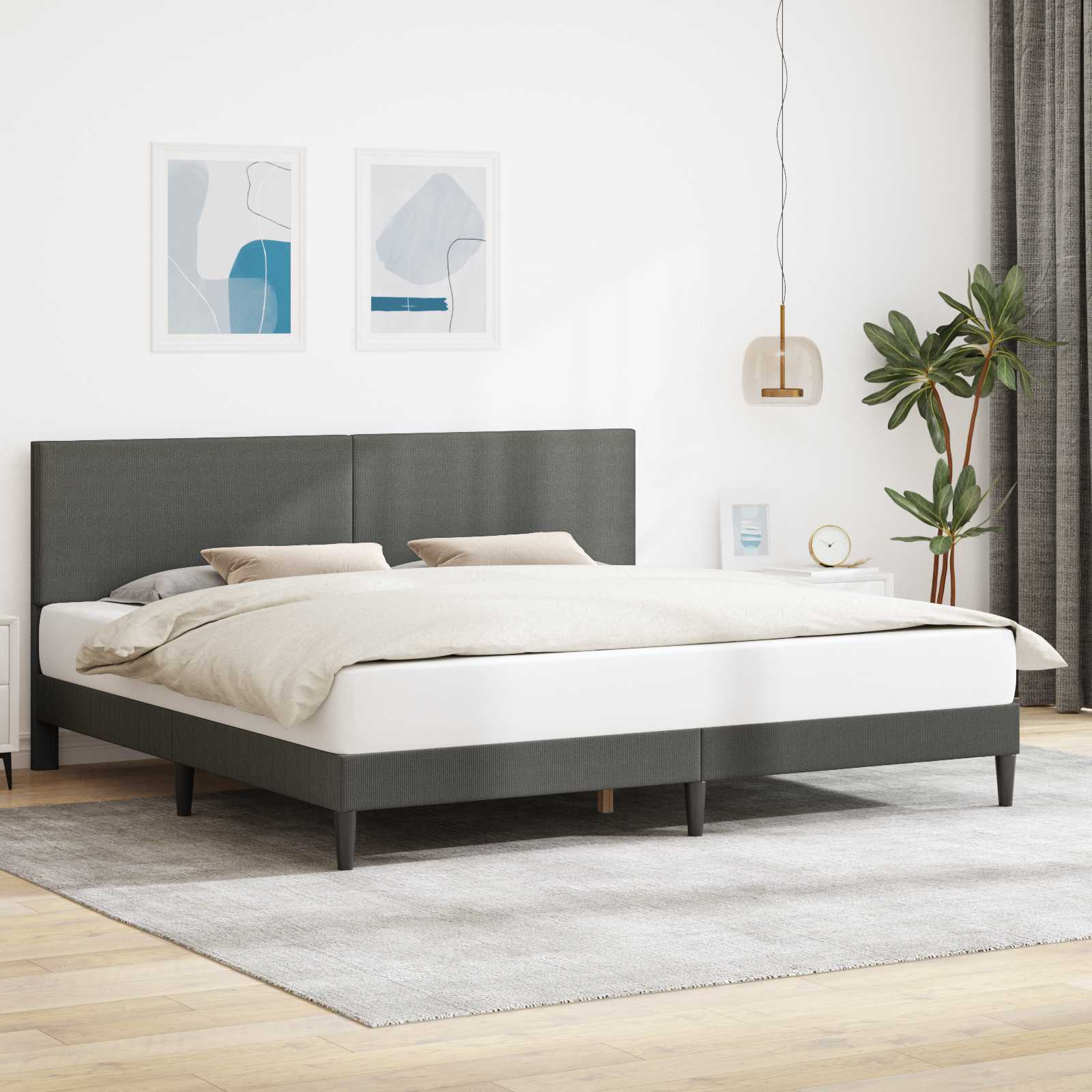 Sängram med huvudgavel Mörkgrå 180 x 200 cm Kordread tyg