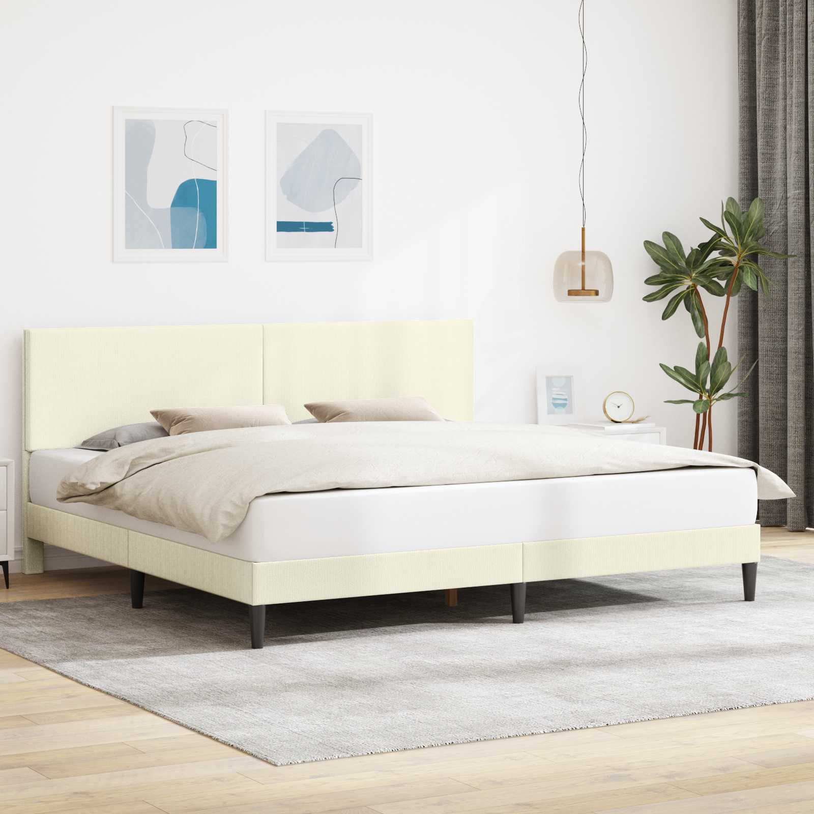 Sängram med huvudgavel Gräddvit 180 x 200 cm Kordread tyg