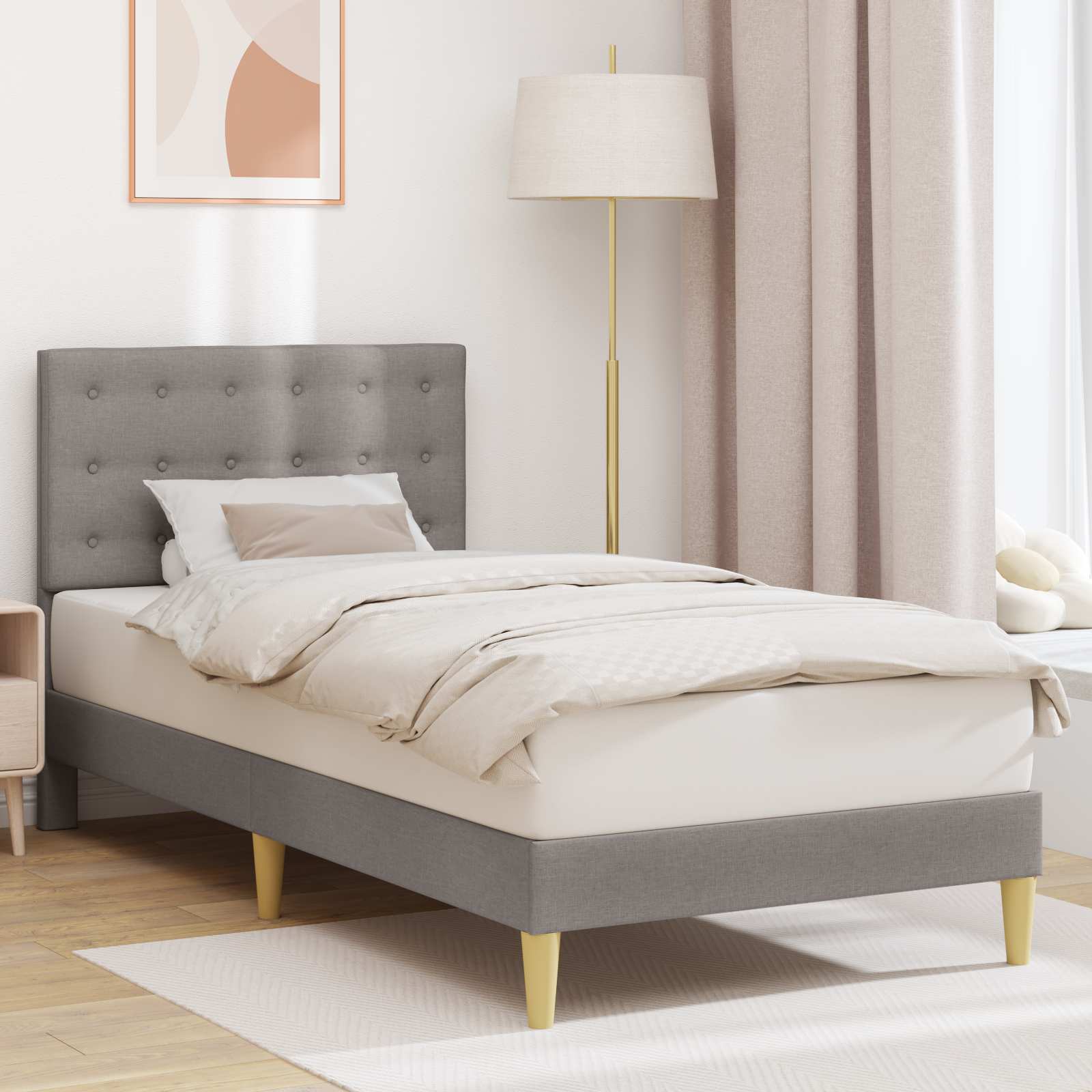Sängram med huvudgavel Taupe 90 x 200 cm Tyg