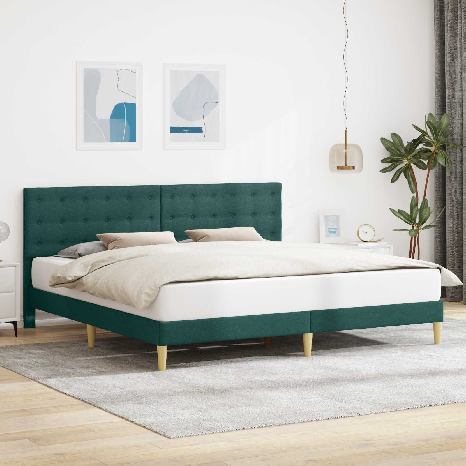 Sängram med huvudgavel Mörkgrön 200 x 200 cm Tyg