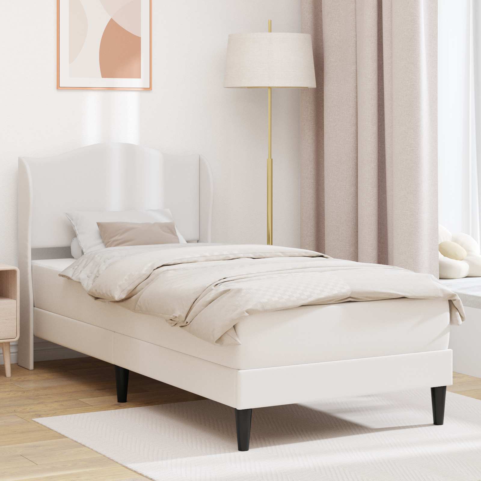 Sängram med huvudgavel Vit 90 x 190 cm Konstläder