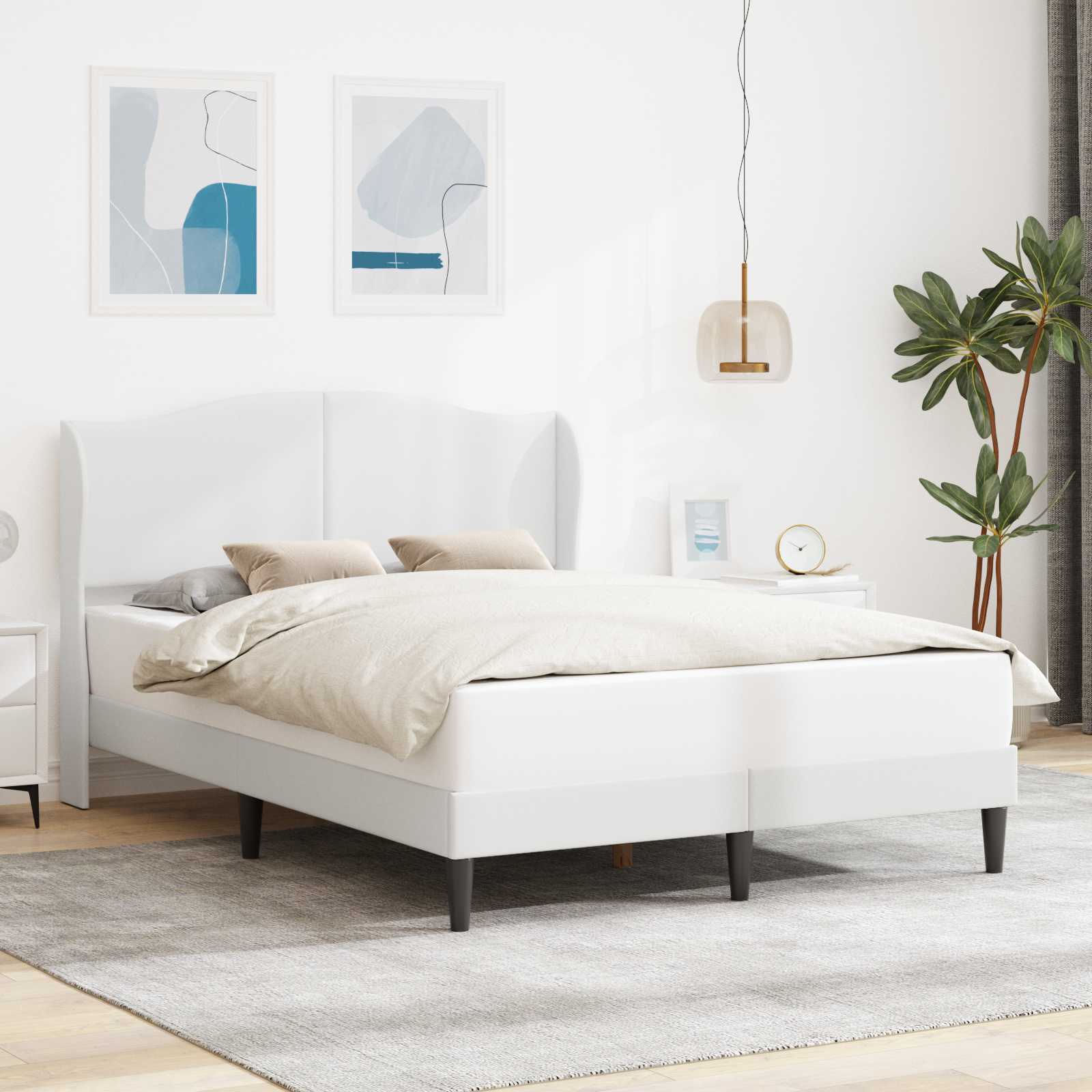 Sängram med huvudgavel Vit 140 x 200 cm Konstläder