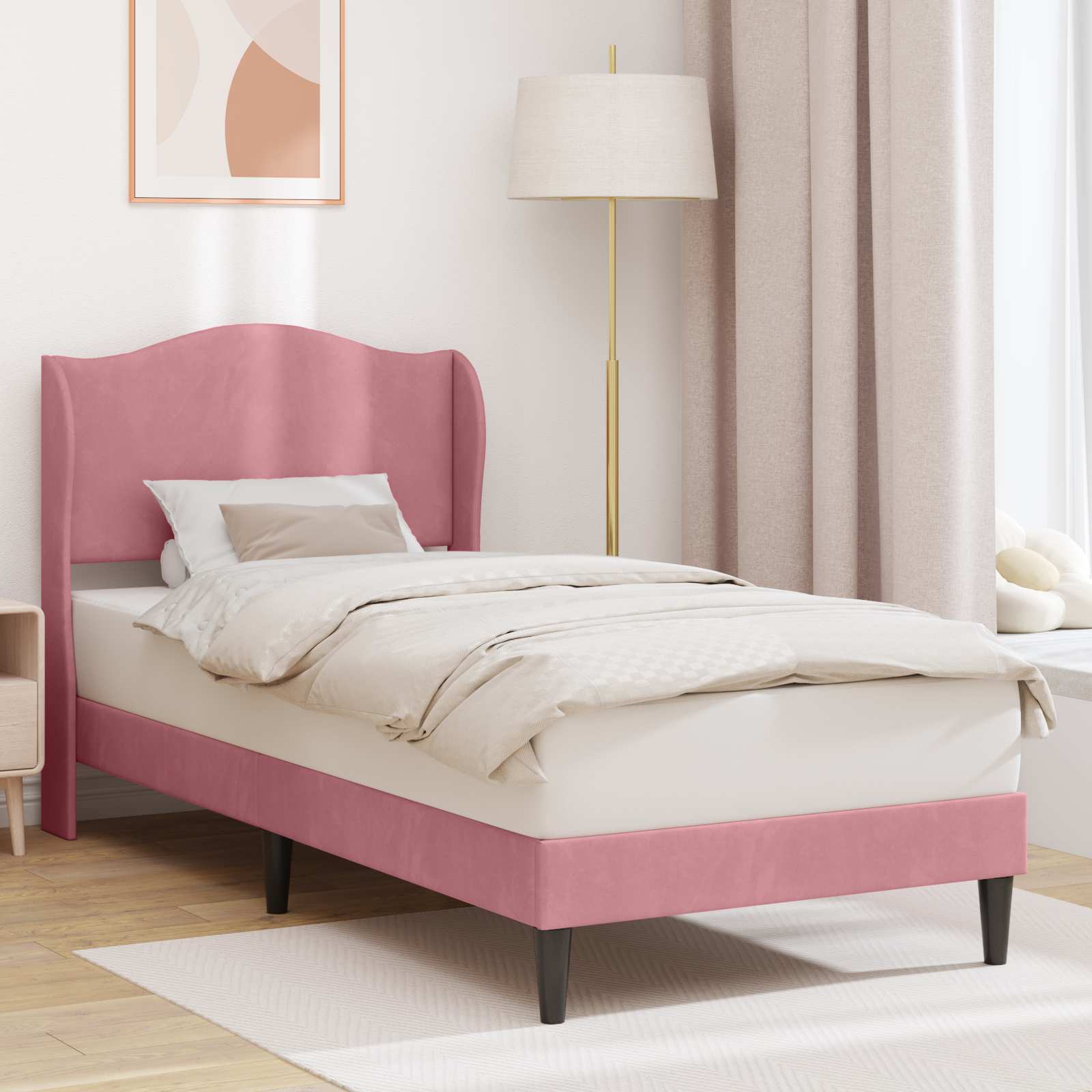 Sängram med huvudgavel Rosa 90 x 190 cm Sammet