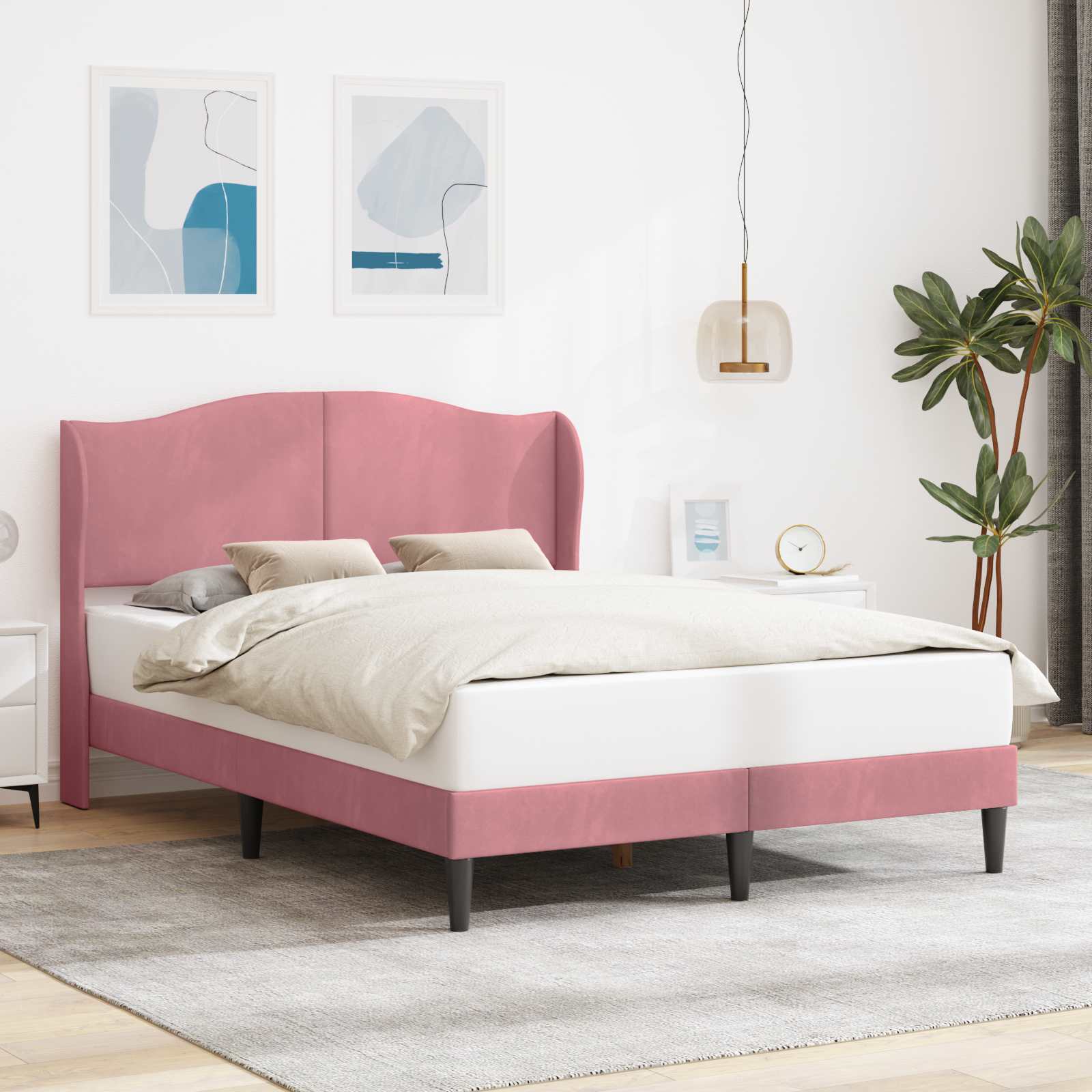 Sängram med huvudgavel Rosa 140 x 200 cm Sammet