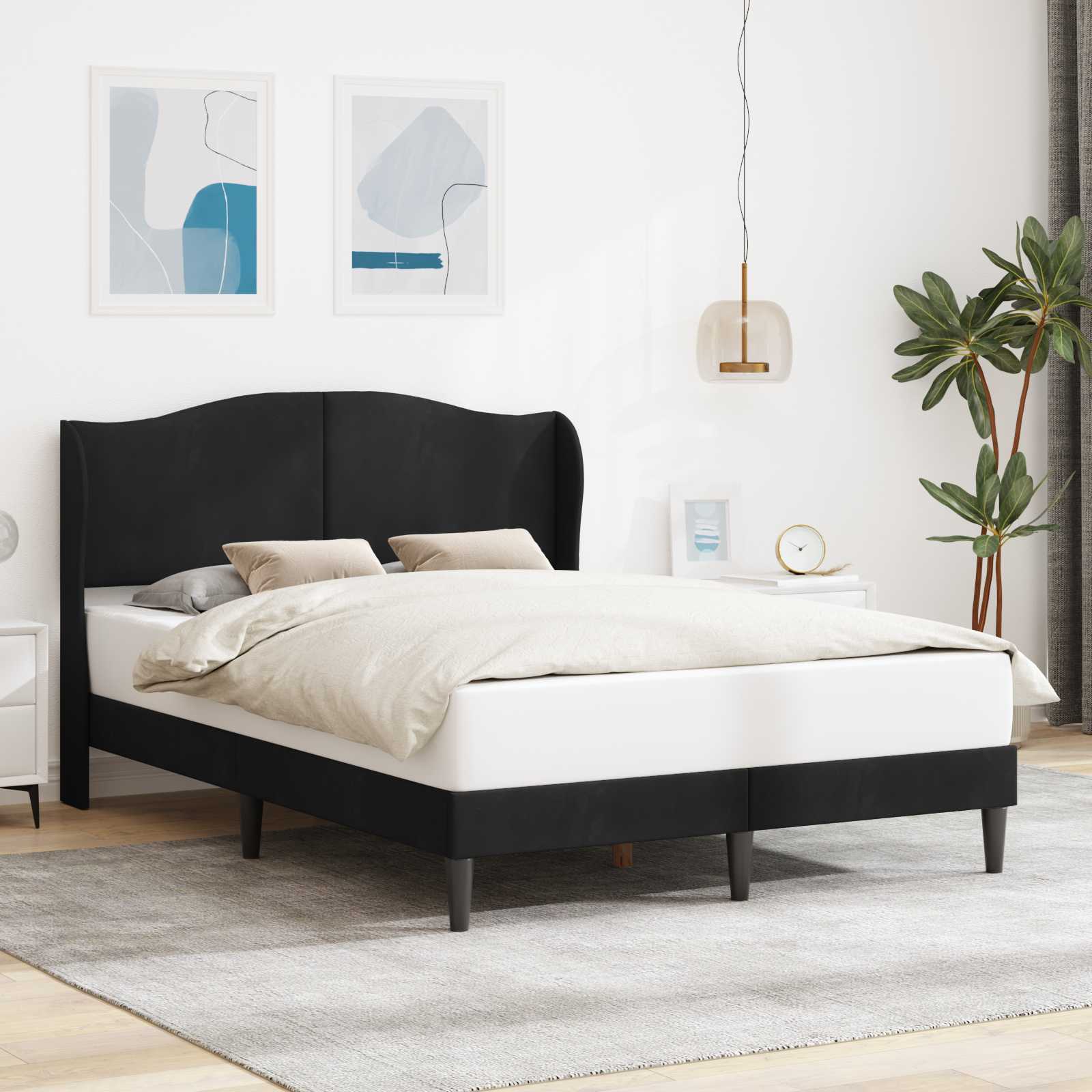Sängram med huvudgavel Svart 140 x 200 cm Sammet