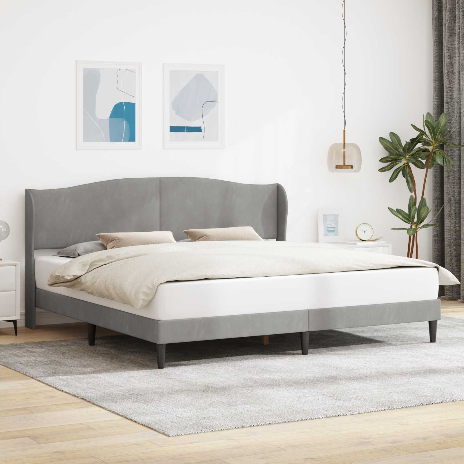 Sängram med huvudgavel Ljusgrå 180 x 200 cm Sammet