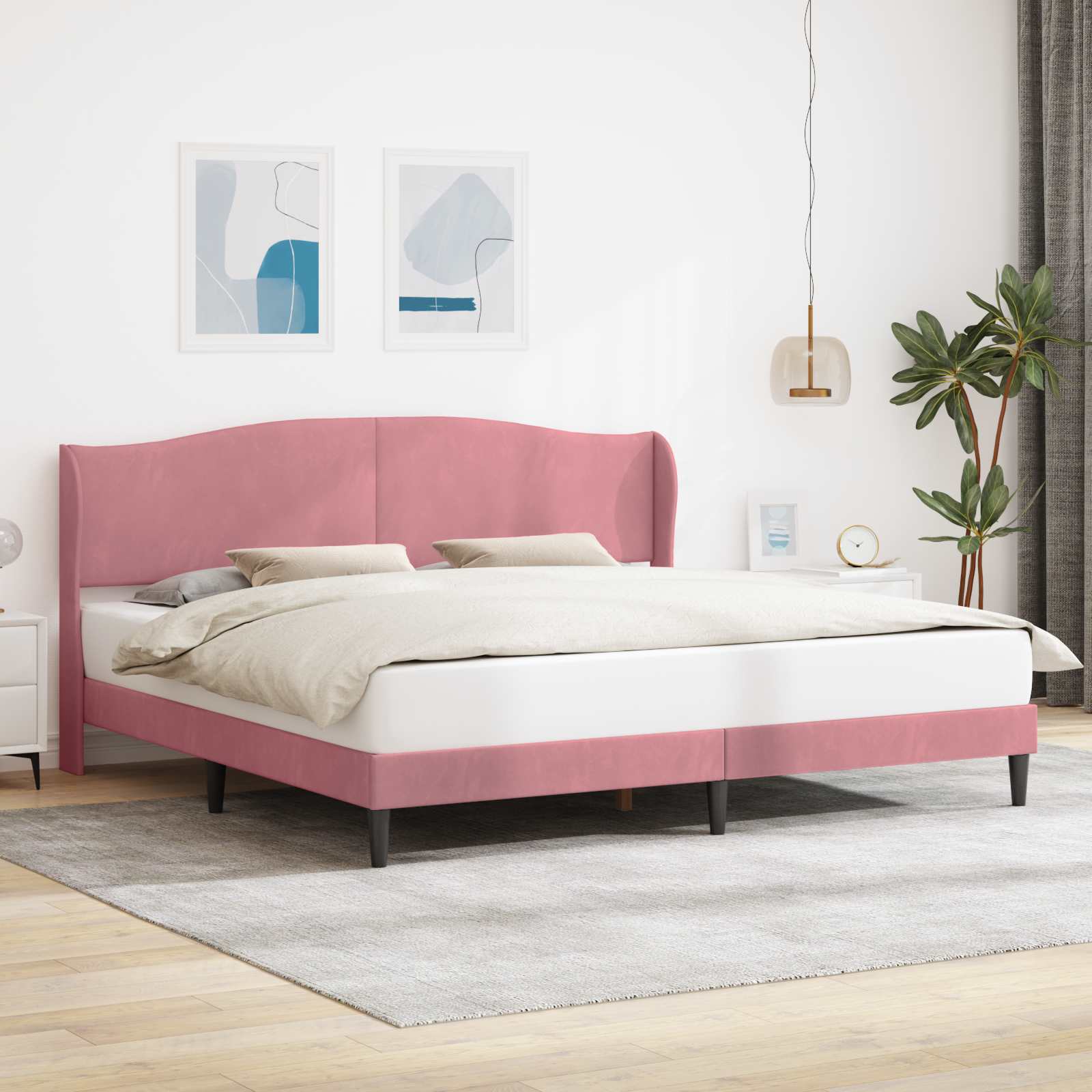 Sängram med huvudgavel Rosa 180 x 200 cm Sammet