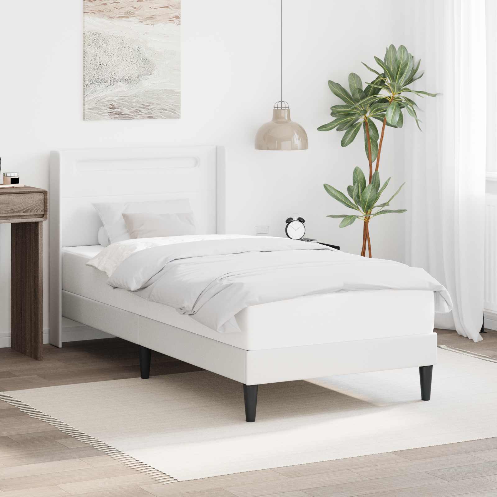 Sängram med LED-ljusslingor Vit 80 x 200 cm Konstläder
