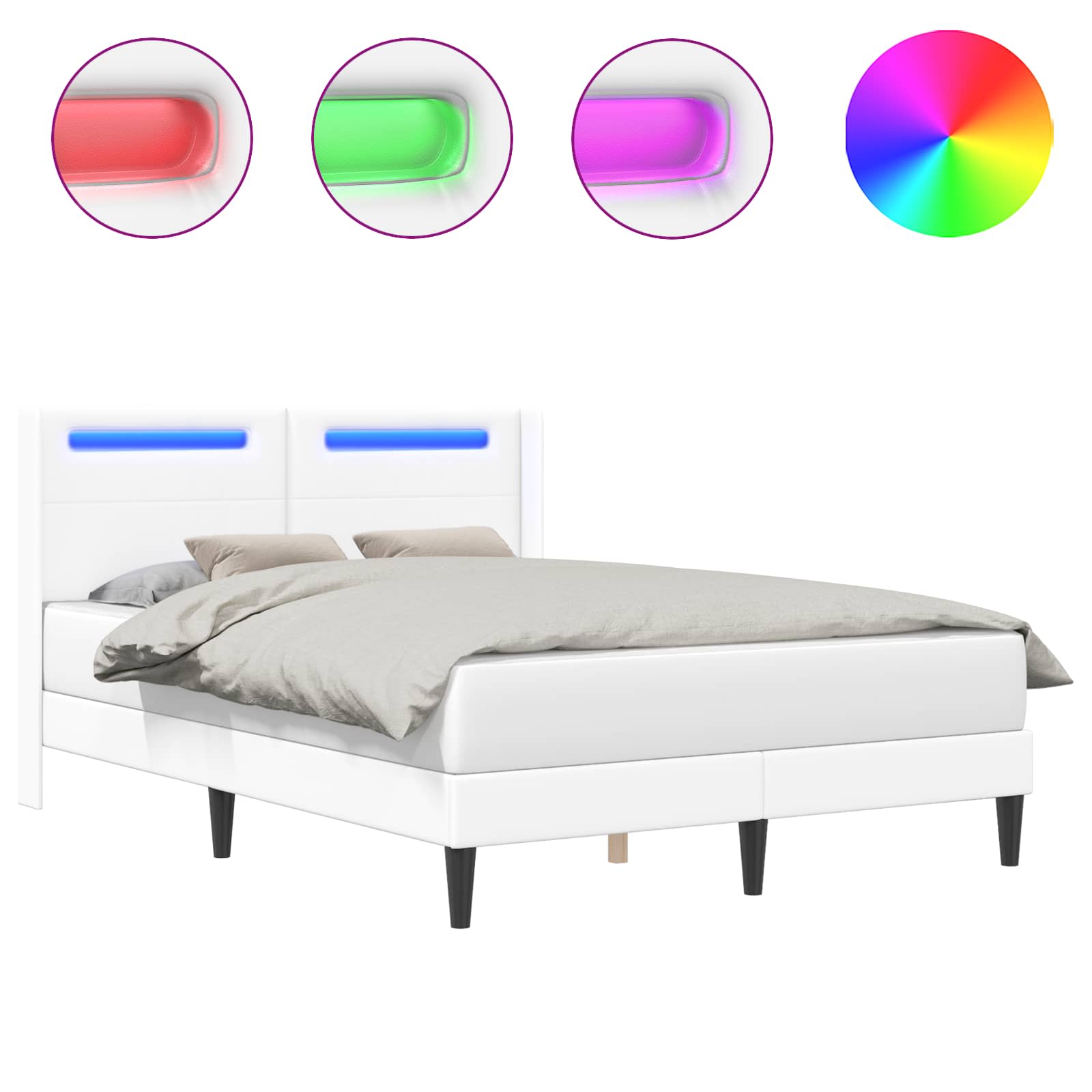 Sängram med LED-ljusslingor Vit 140 x 190 cm Konstläder