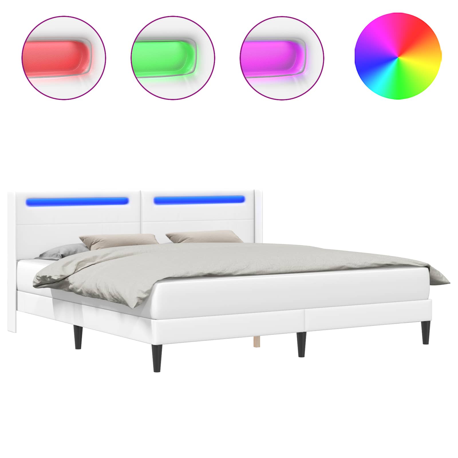 Sängram med LED-ljusslingor Vit 180 x 200 cm Konstläder