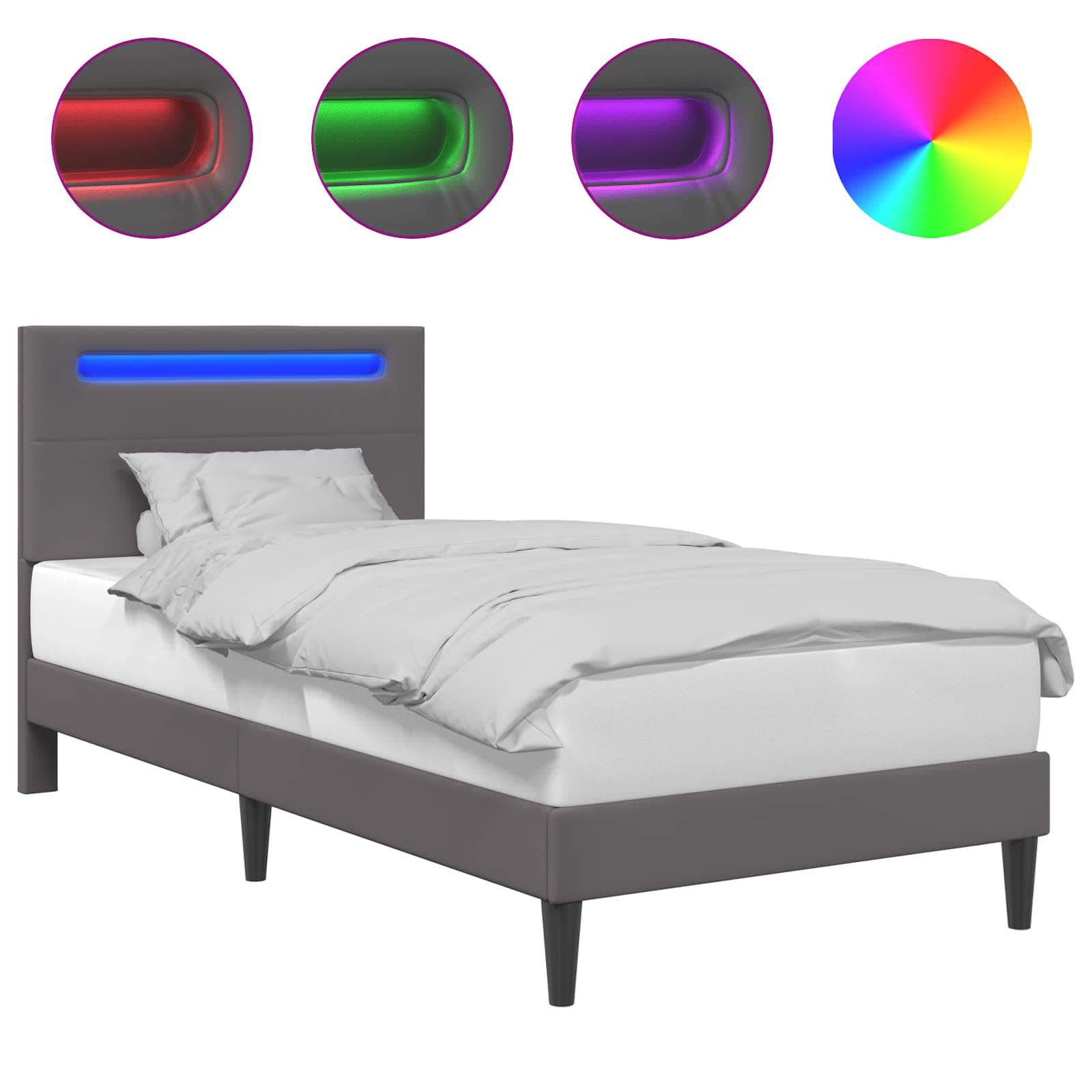 Sängram med LED-ljusslingor Grå 80 x 200 cm Konstläder
