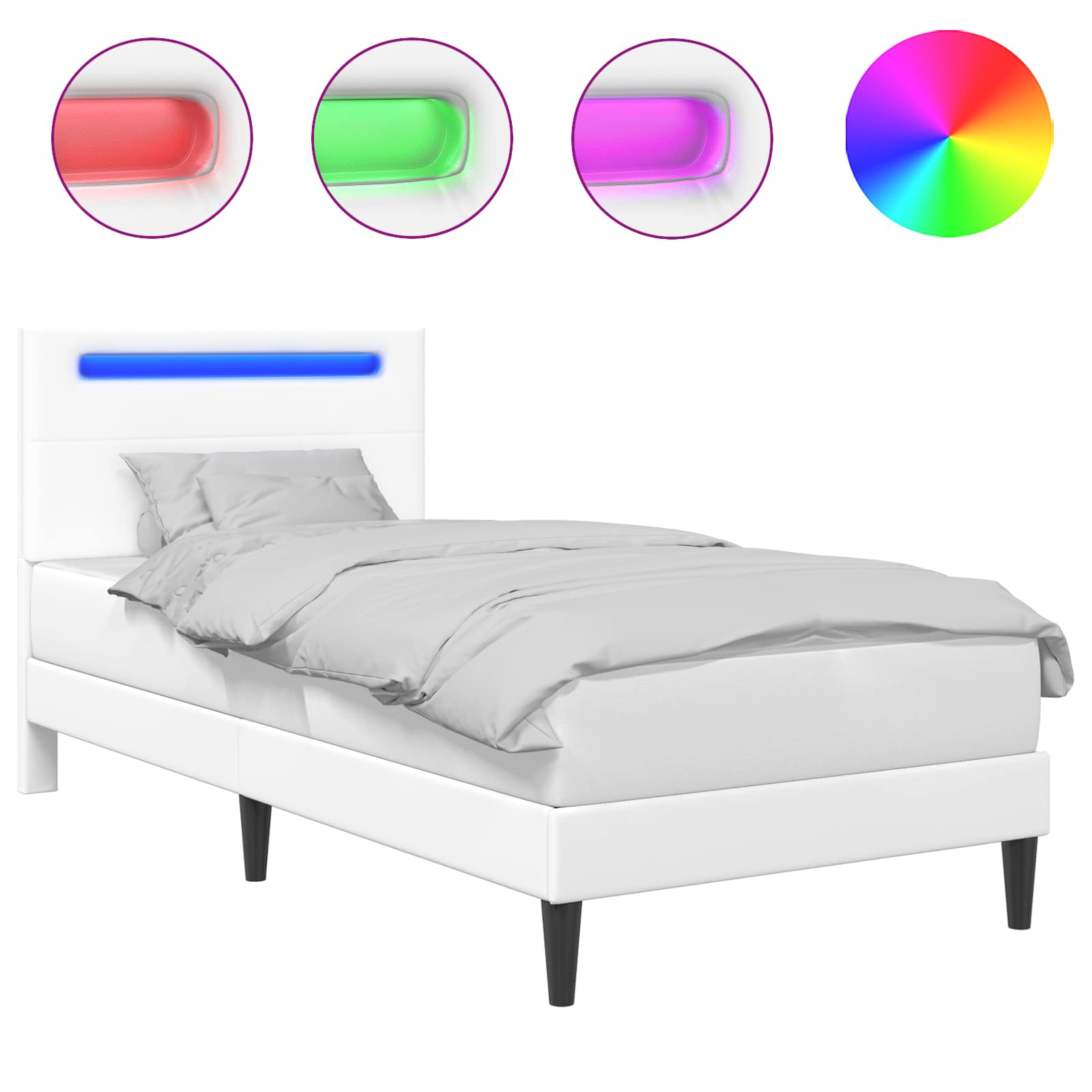 Sängram med LED-ljusslingor Vit 80 x 200 cm Konstläder