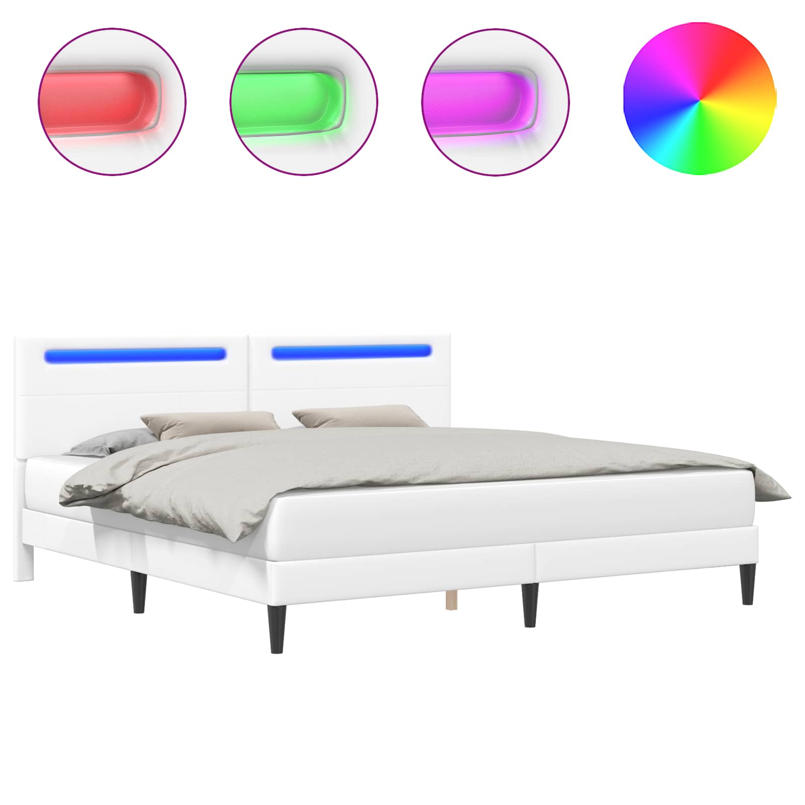 Sängram med LED-ljusslingor Vit 180 x 200 cm Konstläder