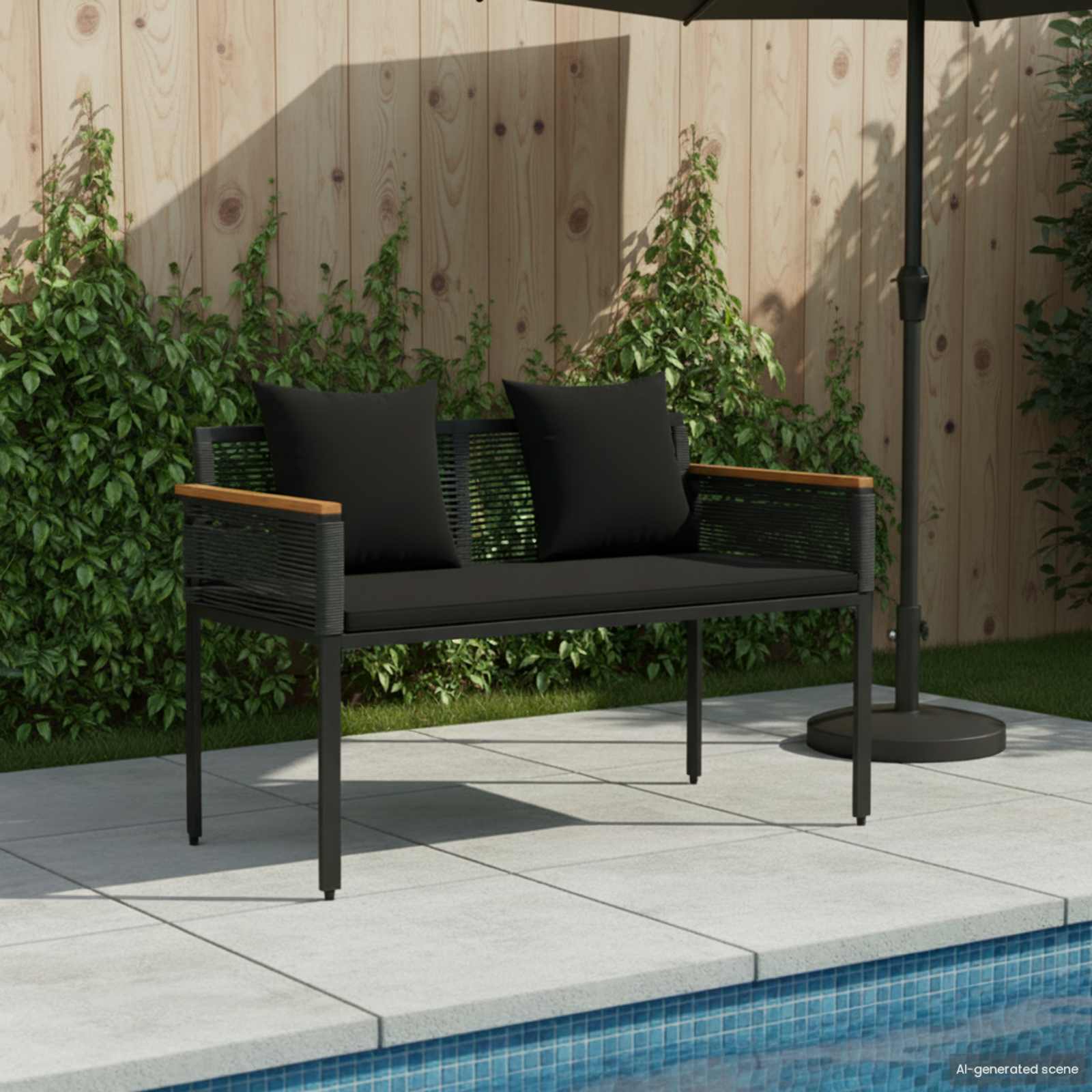 Utomhusbänk 2 -Seater 117 x 54 x 74.5 cm konstrotting Svart