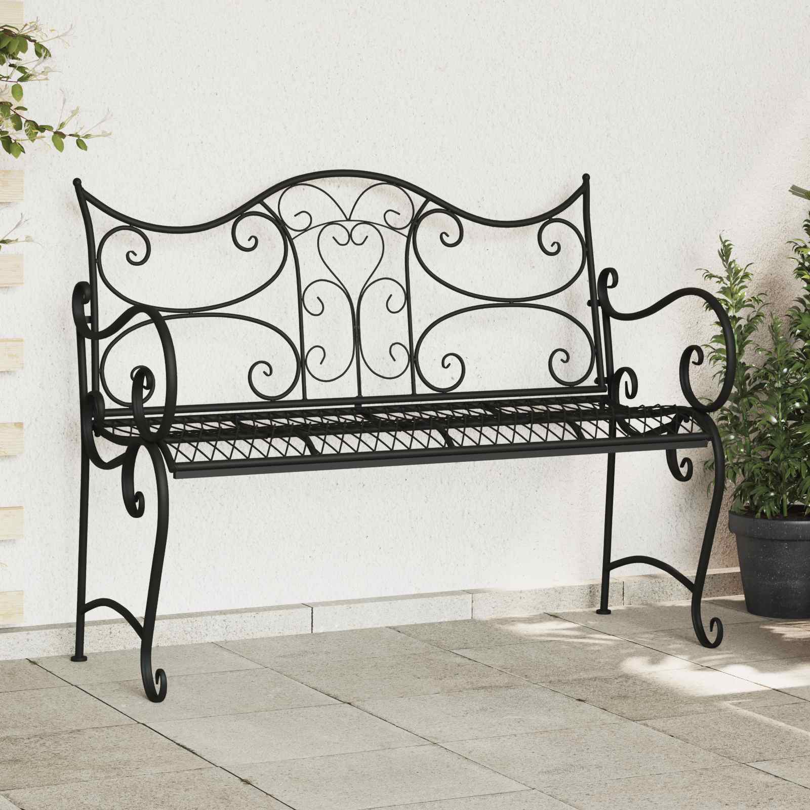 Trädgårdsbänk 2-Antal sittplatser 114 x 56,5 x 90 cm Stål Svart