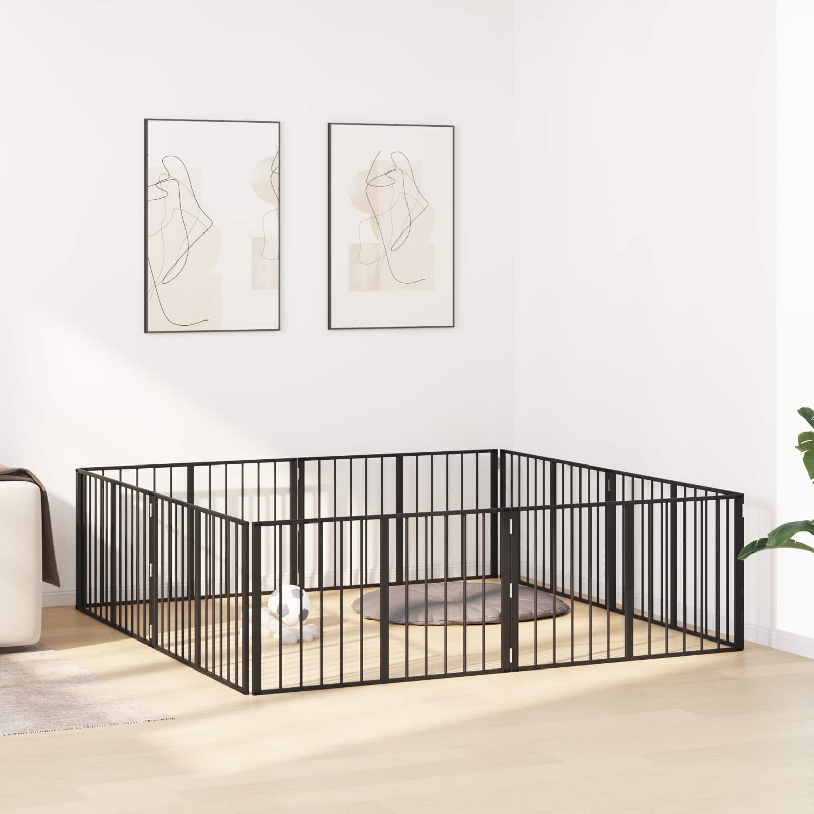 Hundgrind 8 pcs Svart 100 x 60 cm Galvaniserat Stål