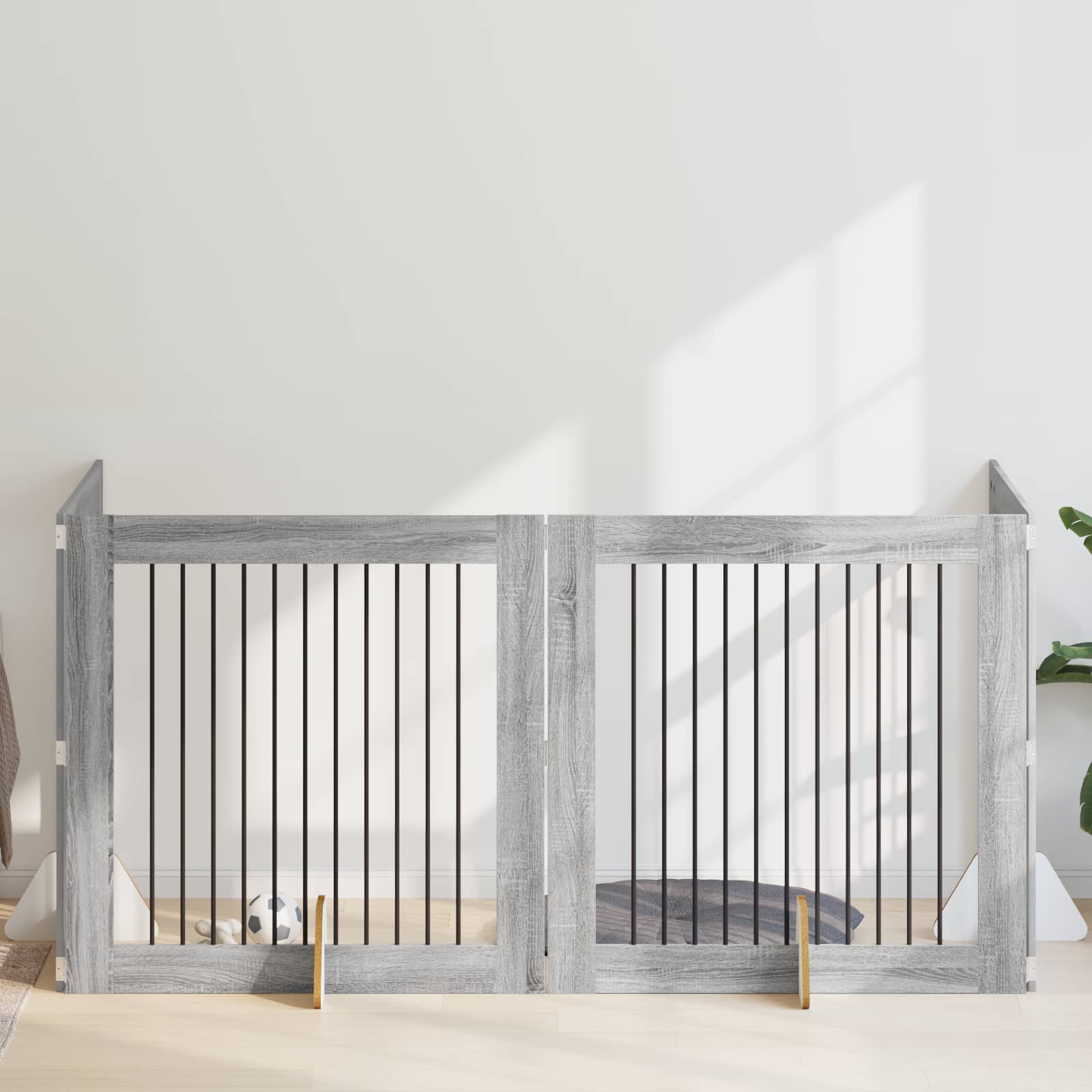 Hundgrind med ställningar 4 pcs Grå sonoma-ek 100 x 100 cm