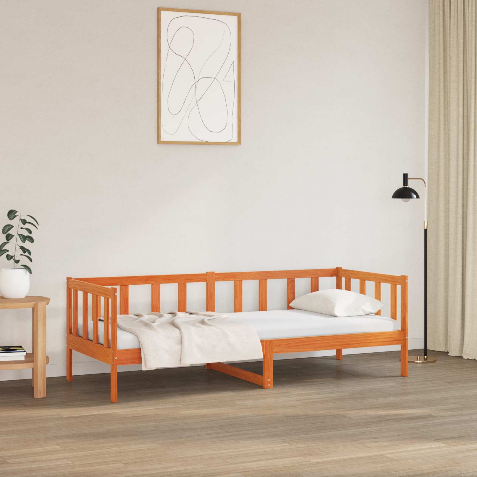 Sängram med huvudgavel Vaxbrun 80 x 200 cm Massiv furu