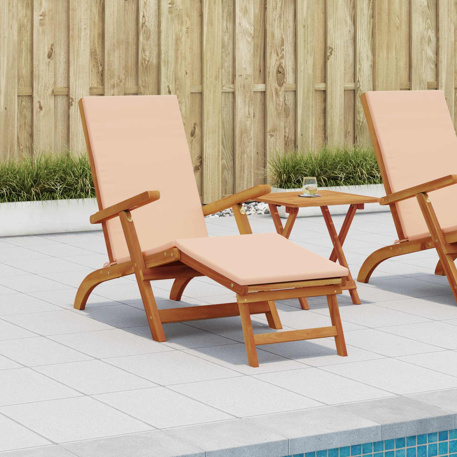 Reclining och Fällbar Solstol 2 st Massivt Akaciaträ Beige