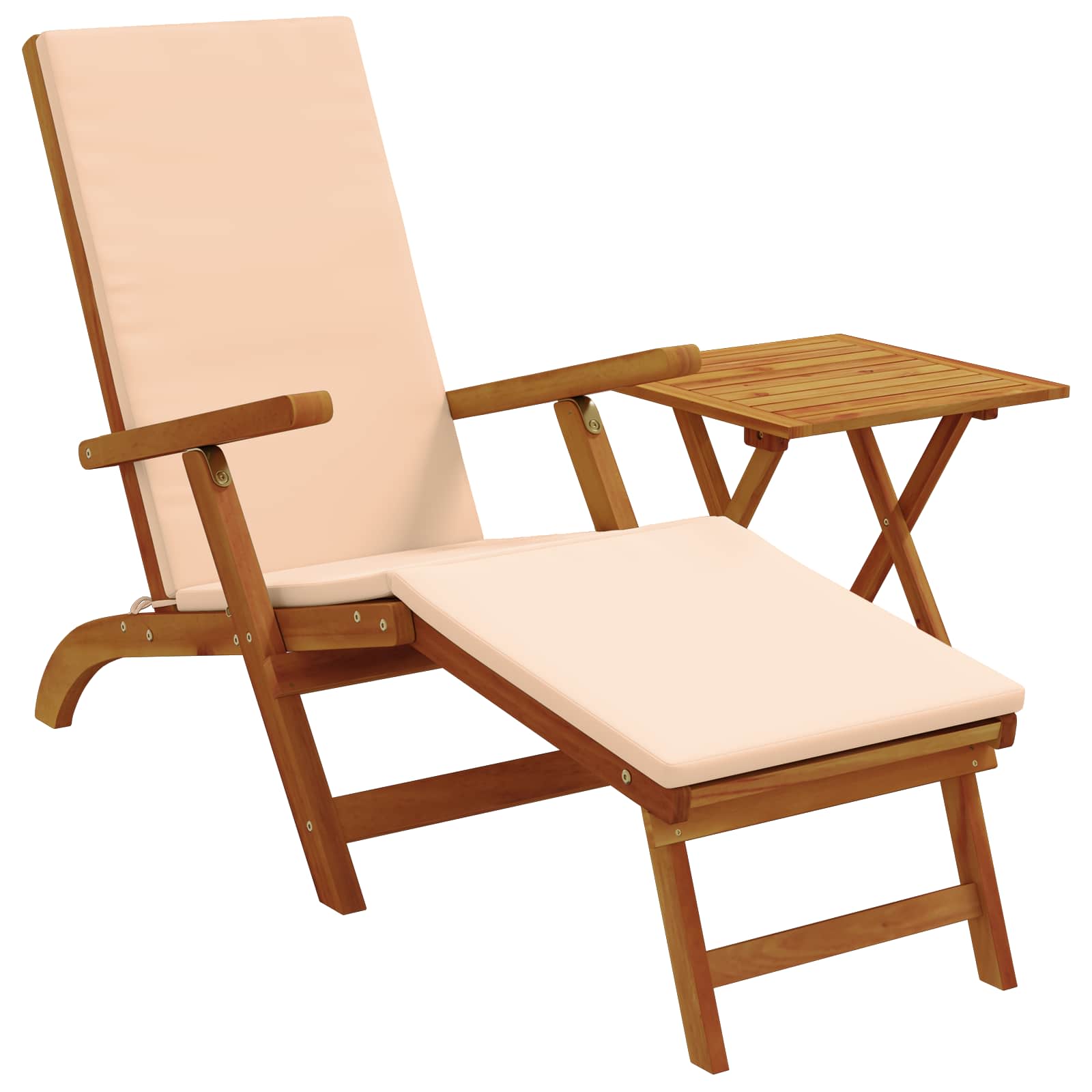 Reclining och Fällbar Solstol 2 st Massivt Akaciaträ Beige