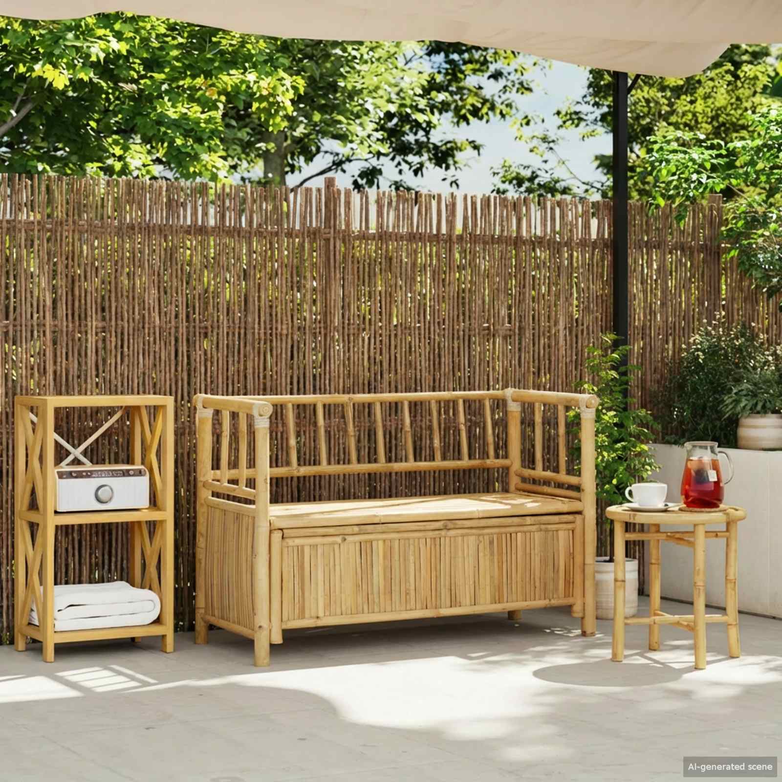 Trädgårdsförvaringsbänk 110 x 47 x 80 cm Bambus Naturfärg