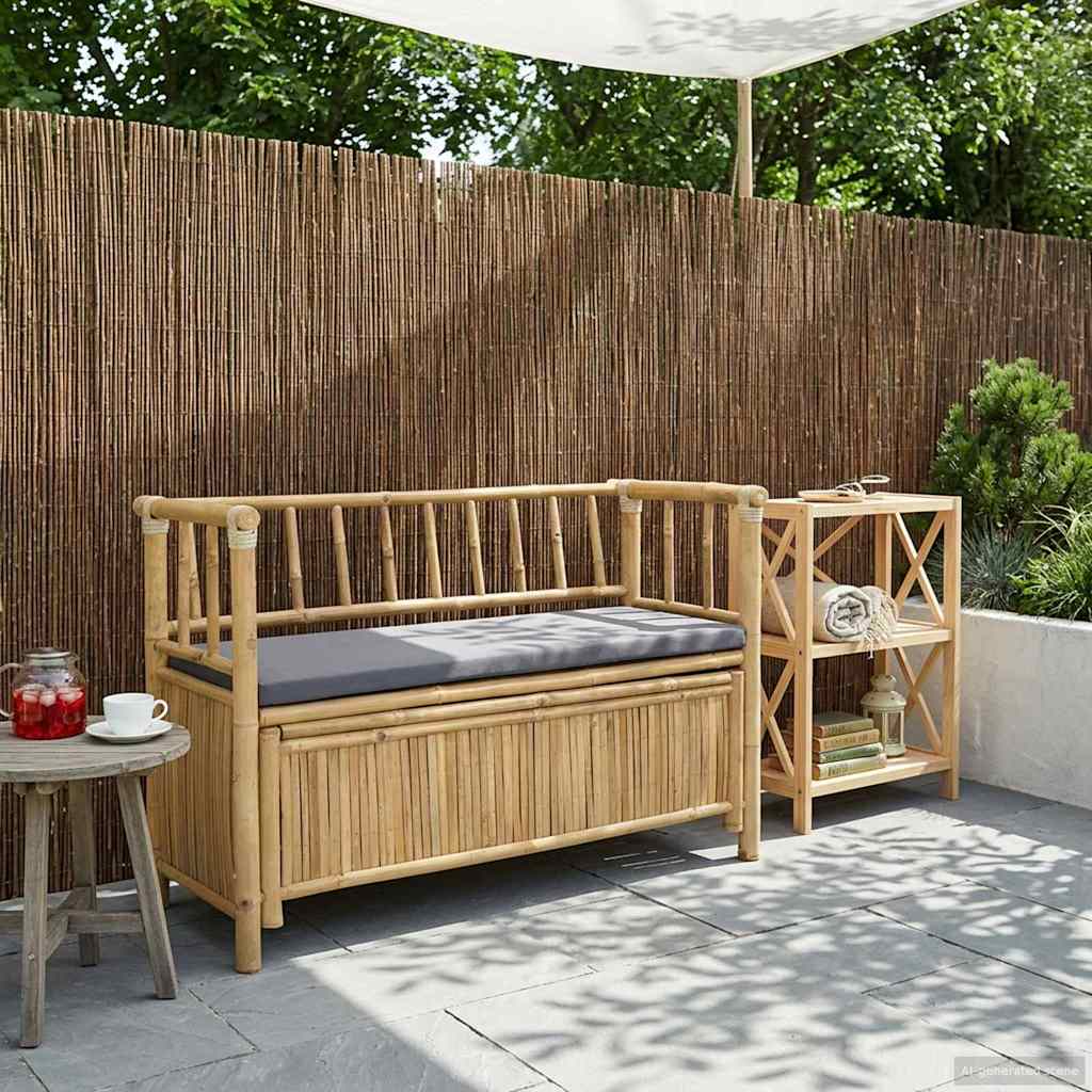 Trädgårdsförvaringsbänk 110 x 47 x 80 cm Bambus Naturfärg