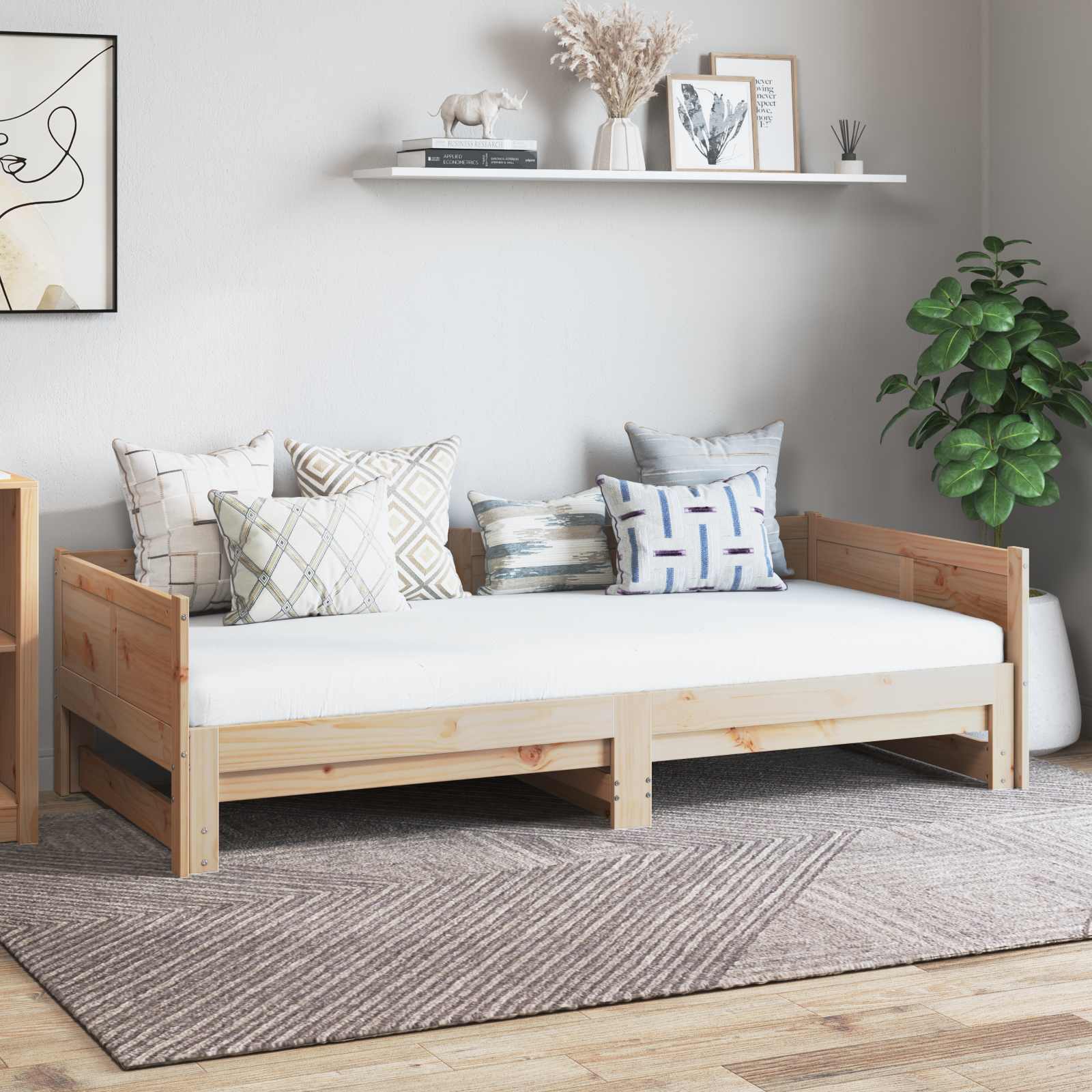 Utdragbar Dagbädd Naturfärg 180 x 200 cm Massiv furu