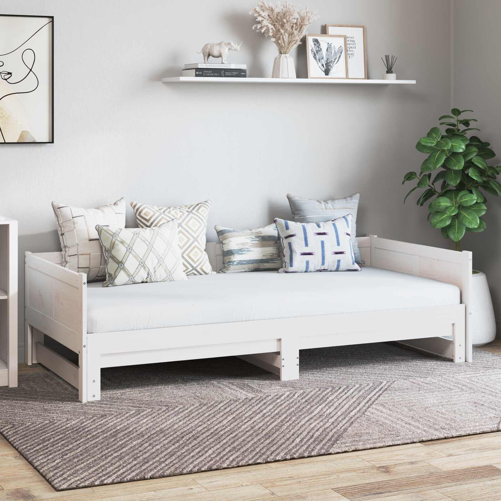 Utdragbar Dagbädd Vit 180 x 200 cm Massiv furu