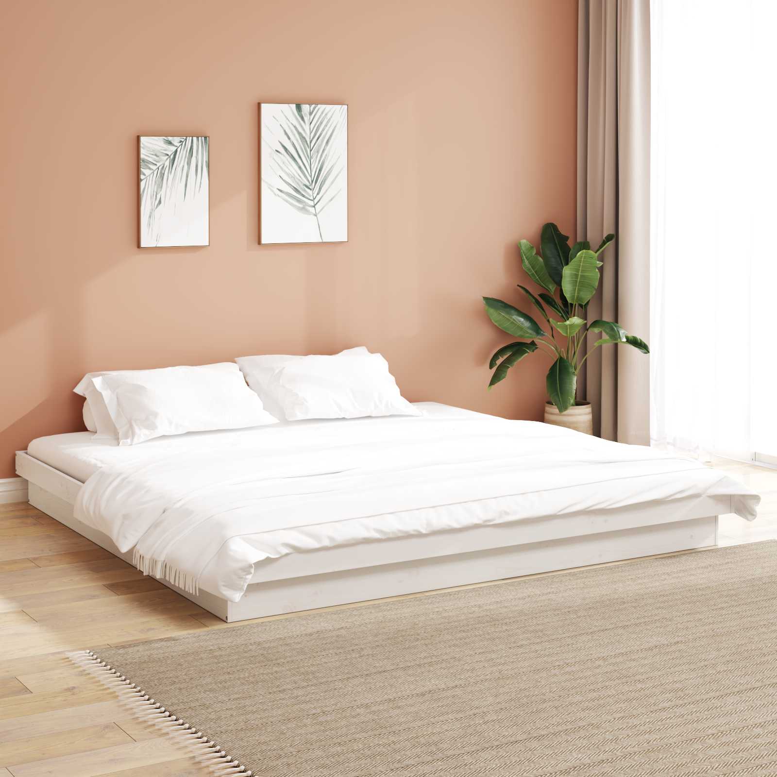 Sängram Vit 200 x 200 cm Massiv furu