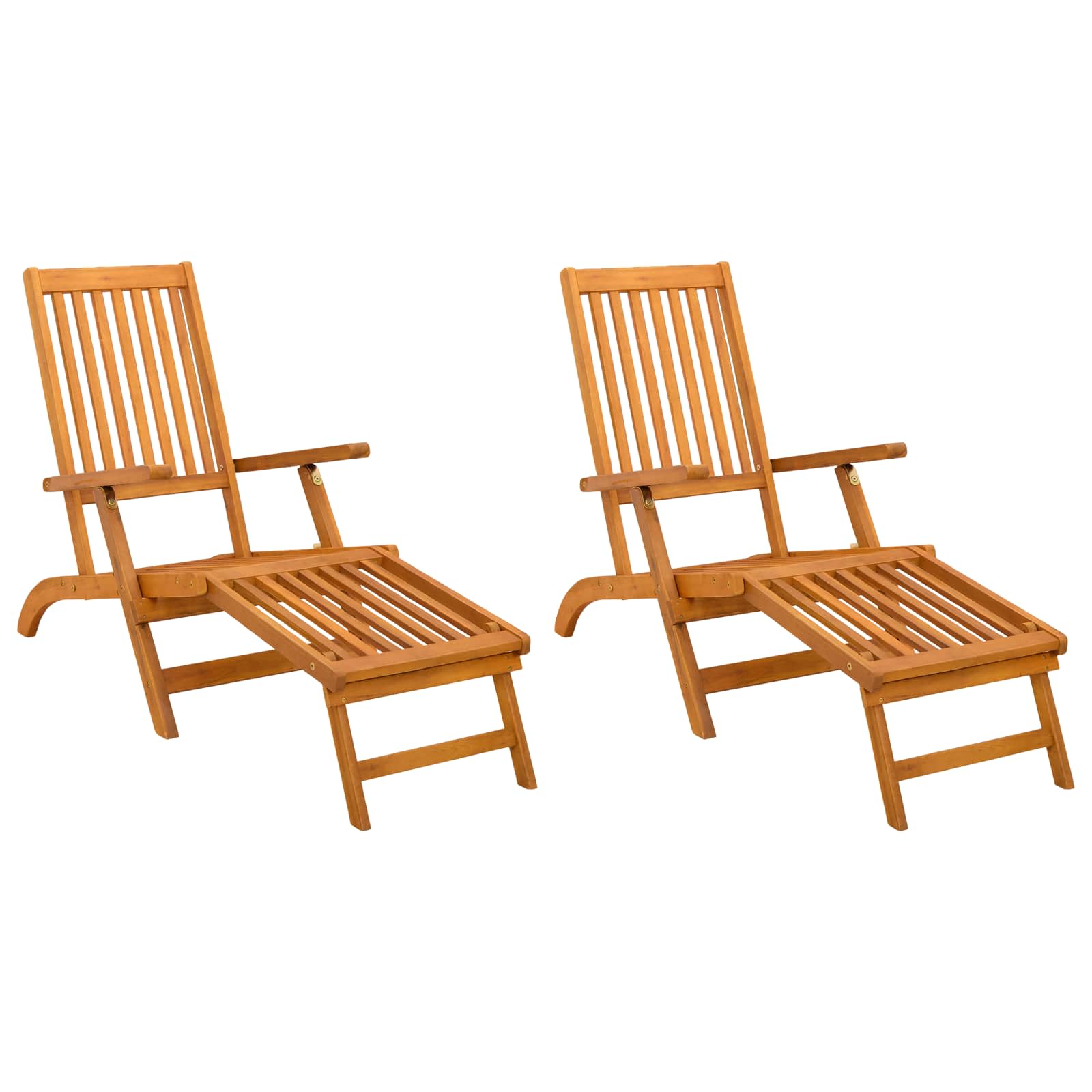 Reclining och Fällbar Solstol 2 st Massivt Akaciaträ