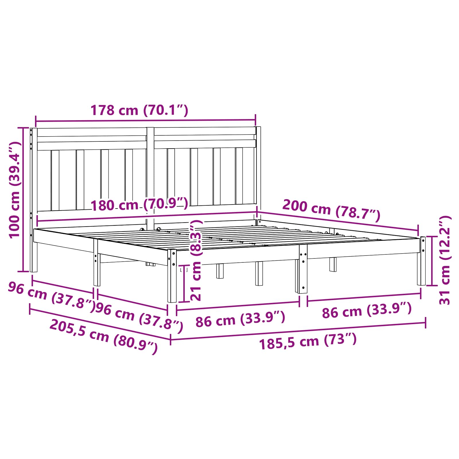 Sängram med huvudgavel Vaxbrun 180 x 200 cm Massiv furu