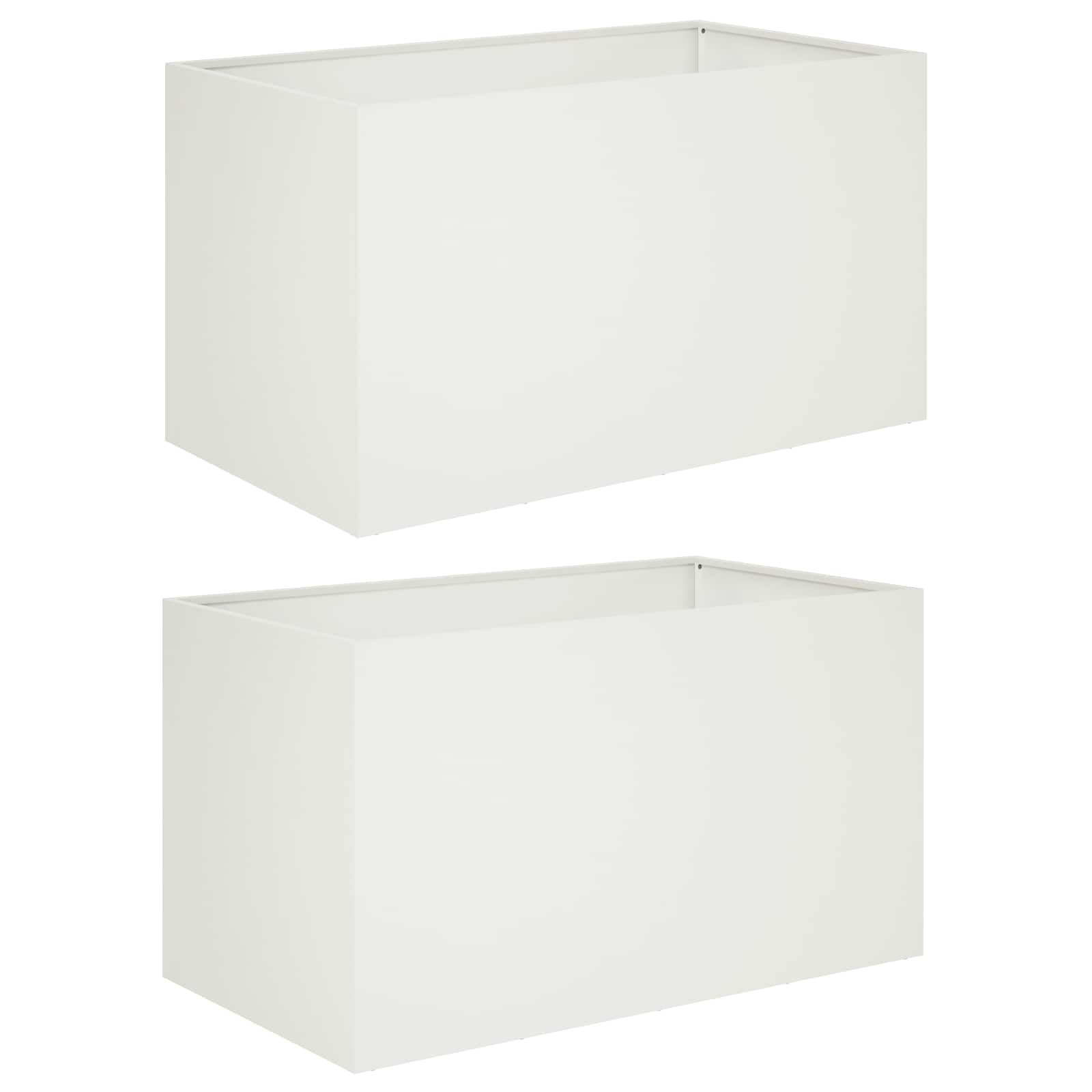 Trädgårdsplanterare 2 st Vit 80 x 50 x 50 cm Kallvalsat stål