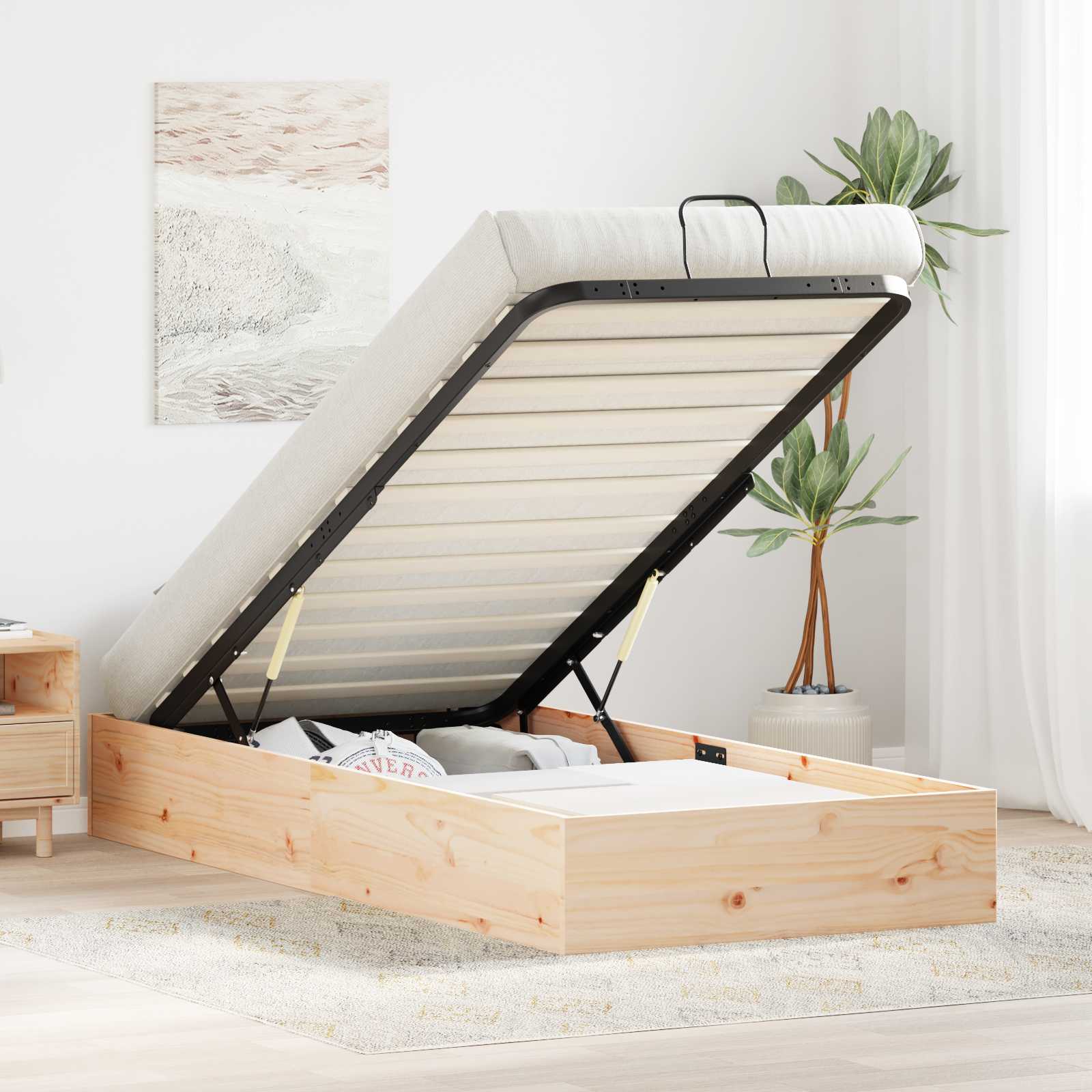 Bäddsoffa med förvaring Naturfärg 90 x 190 cm Massivt furu