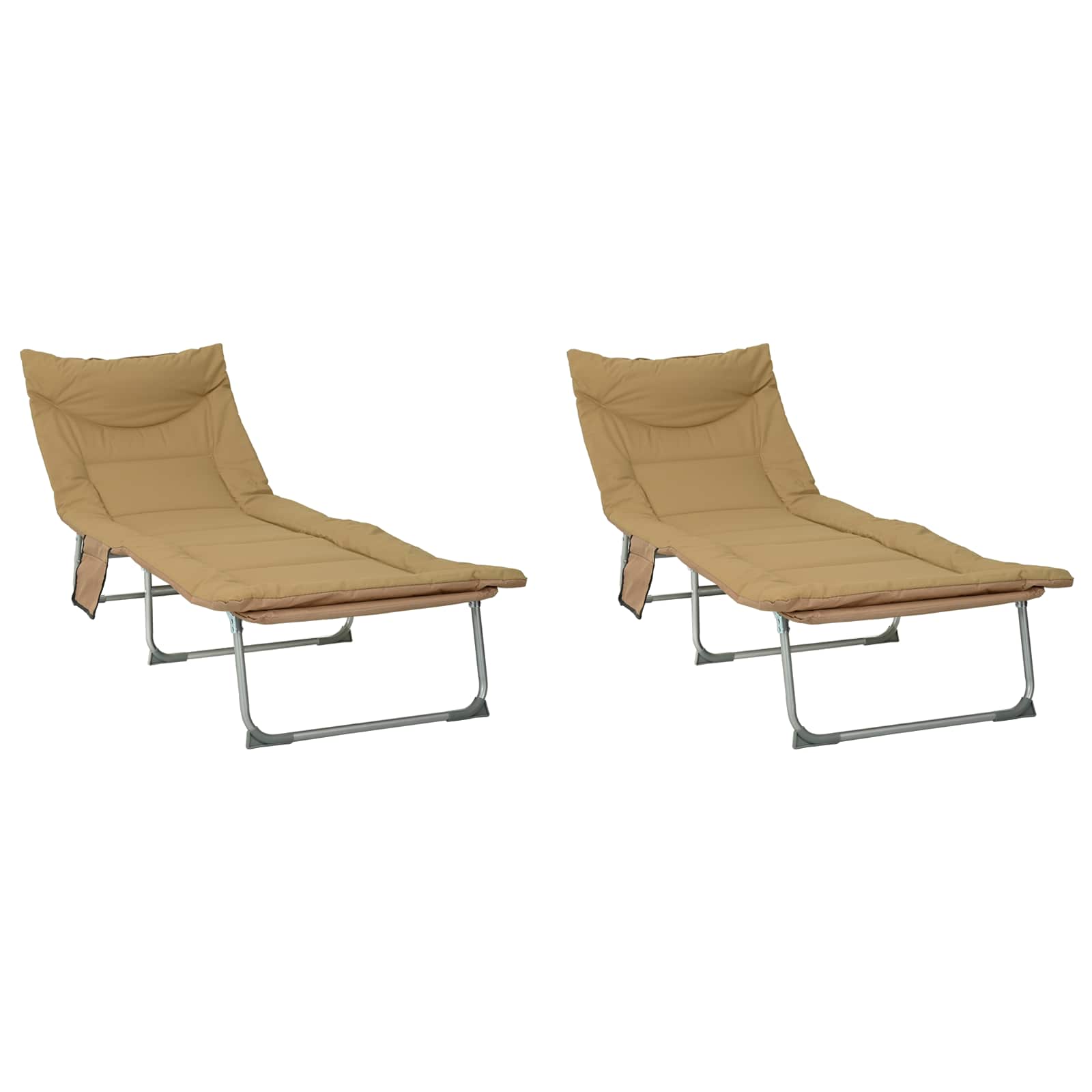 Hopfällbar solstol med kudde 2 st Beige