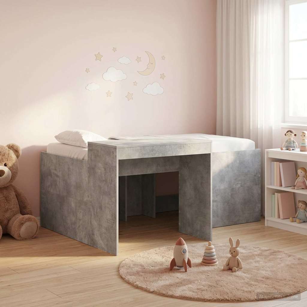 Barns högsängram med skrivbord Betonggrå 80 x 160 cm