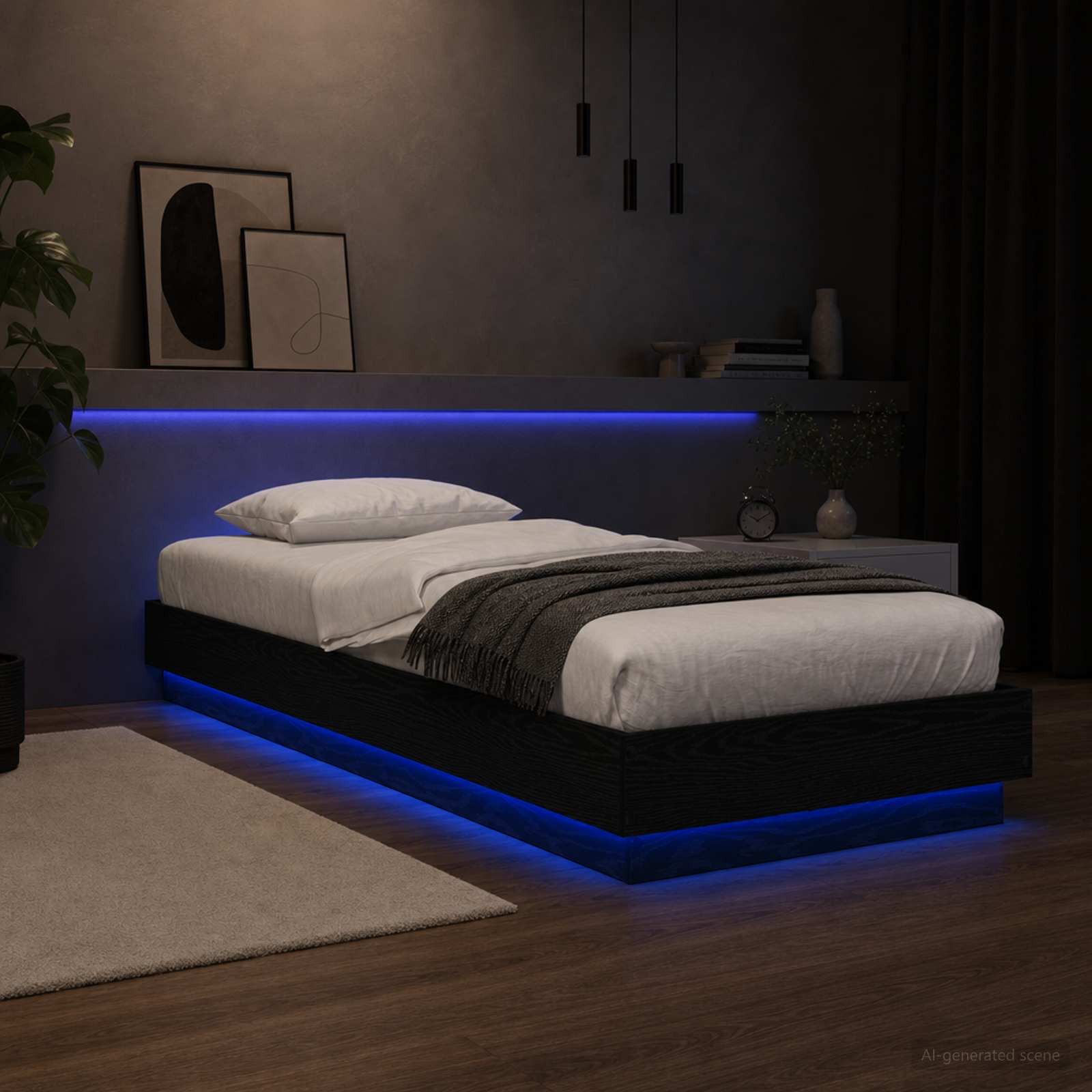 Sängram med LED Svart ek 80 x 200 cm Konstruerat trä
